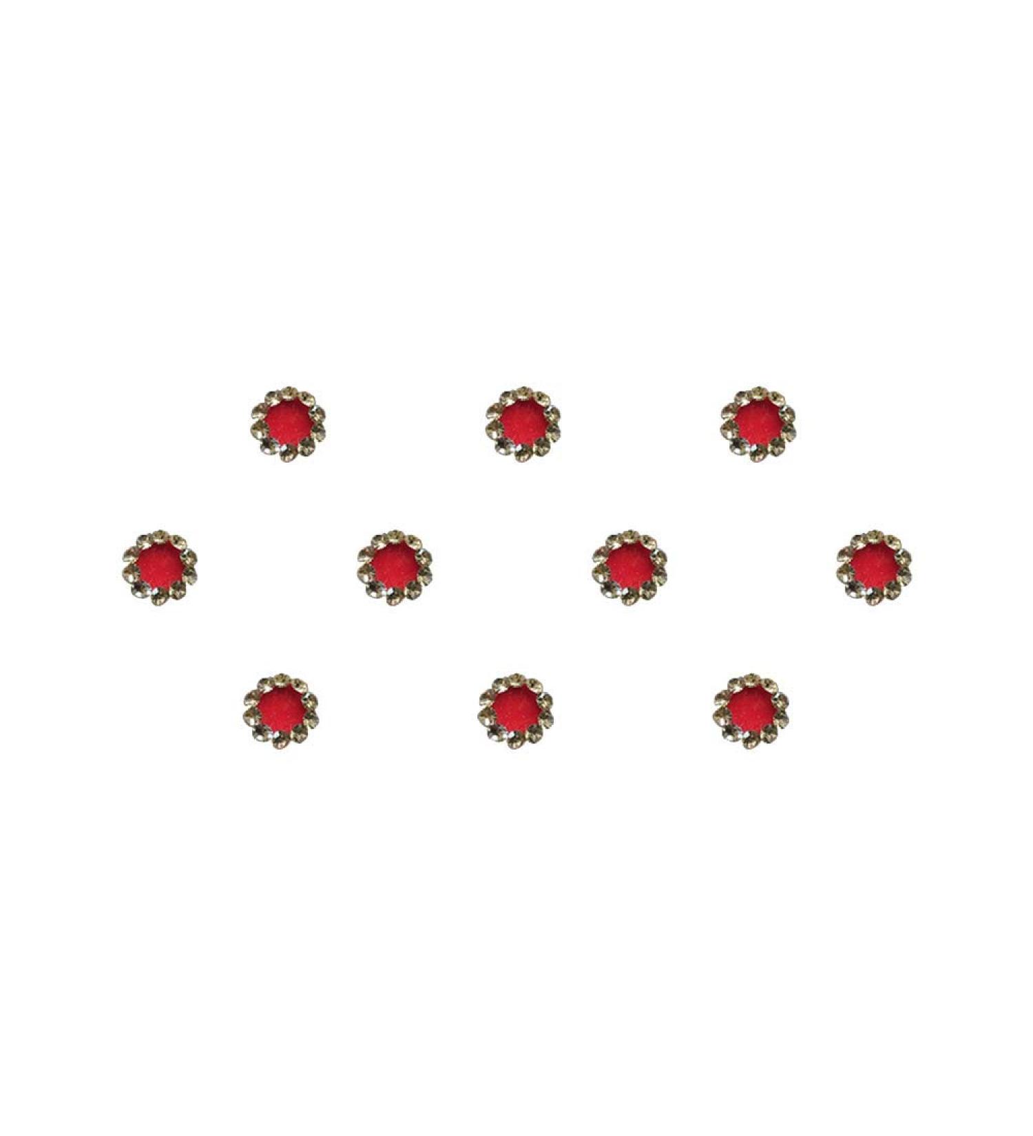 Beautiful Red Velvet Bindi With Golden Stone Border Fashionable trendy Bindi for womens and girls for Festive ocaasion Small