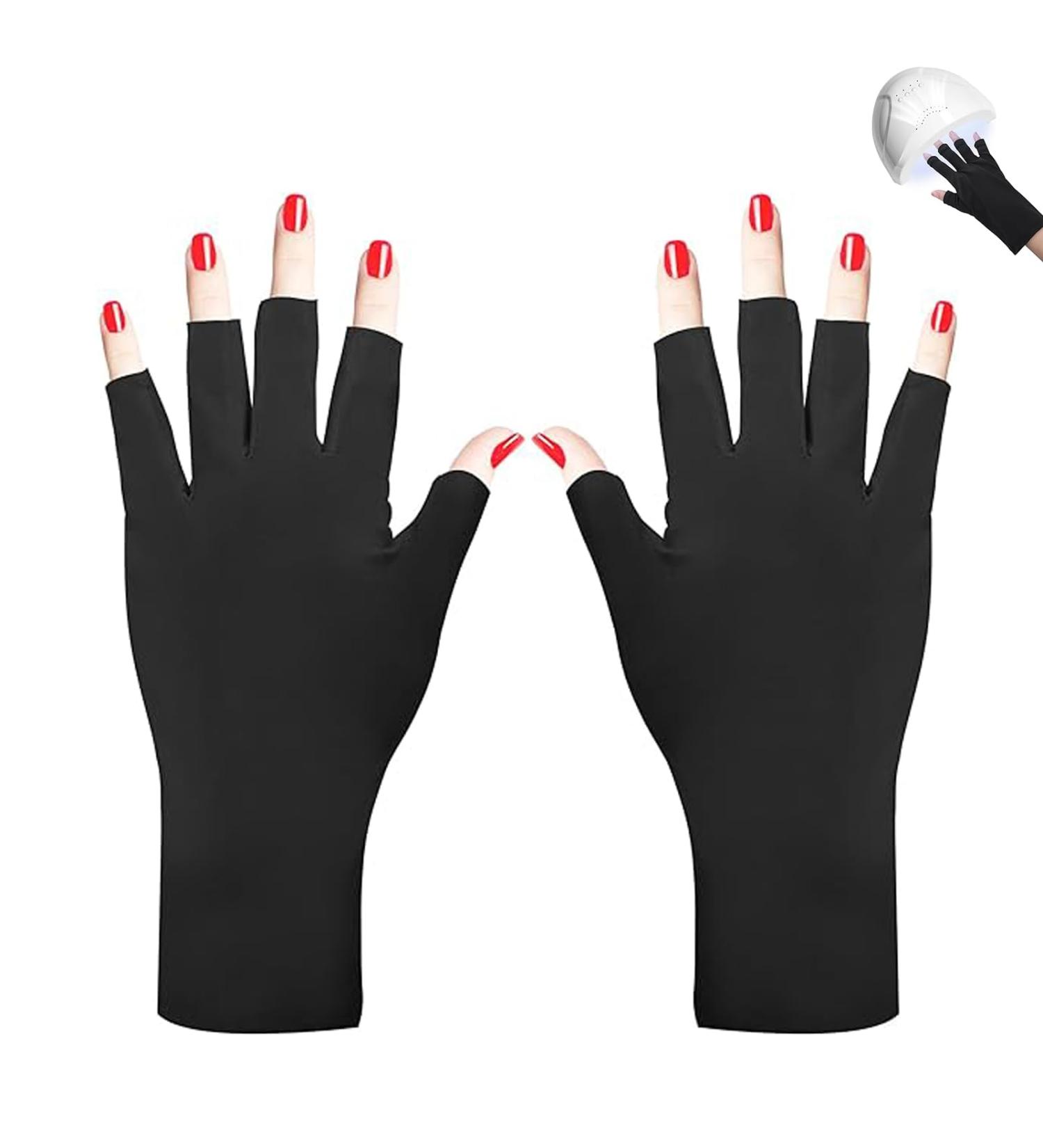 UV Gloves for Nail Care - Fingerless Gel Manicure Gloves for Women | Sun Protection & Nail Art - Black - Buy Online on GoSupps.com