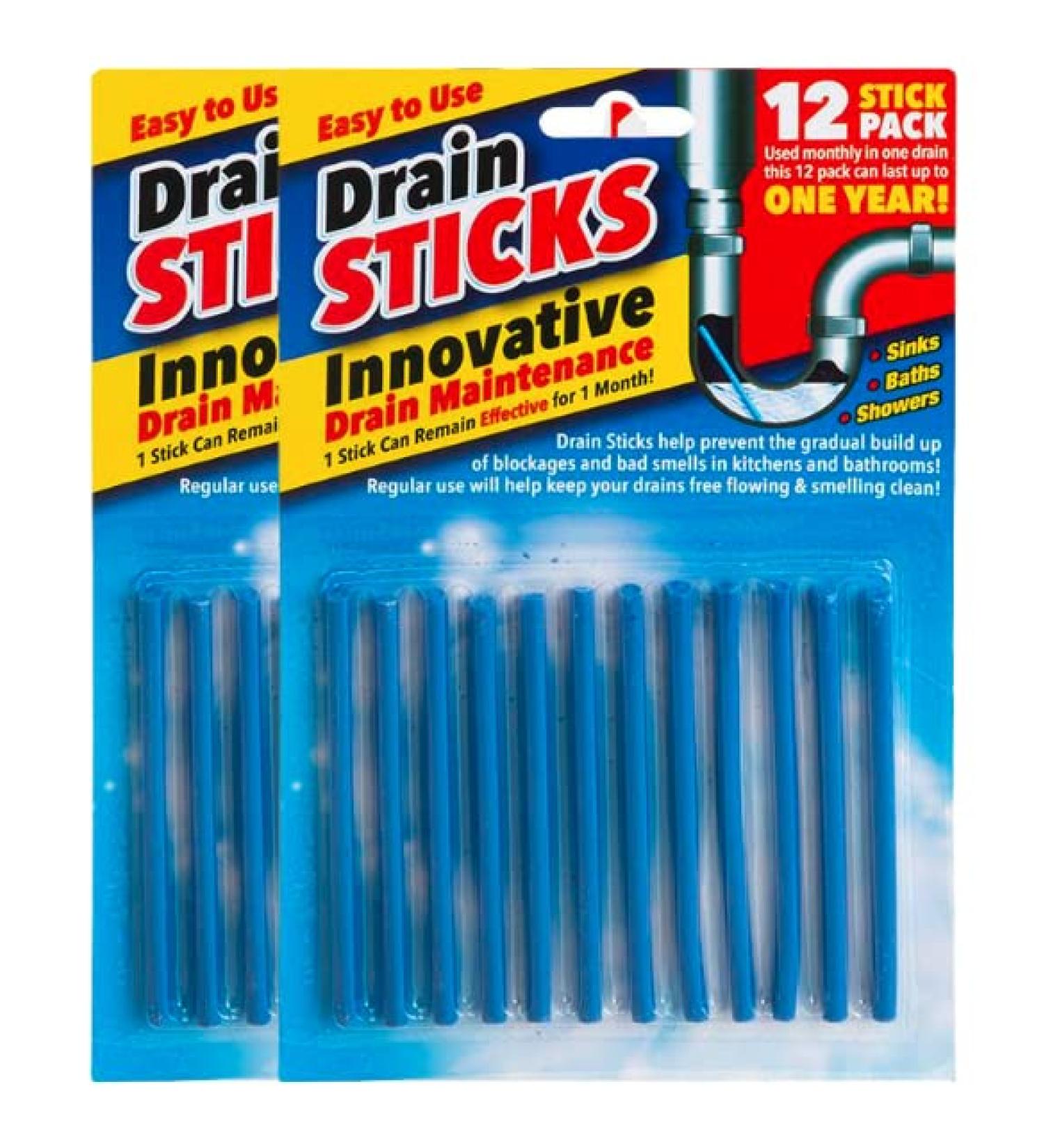 Drain Sticks x24 Easy to Use Fast & Effective Drain Cleaning Sticks for Sinks Baths & Showers - Prevents Build Up Blockages & Bad Smells in Kitchens & Bathrooms - Buy Online on GoSupps.com