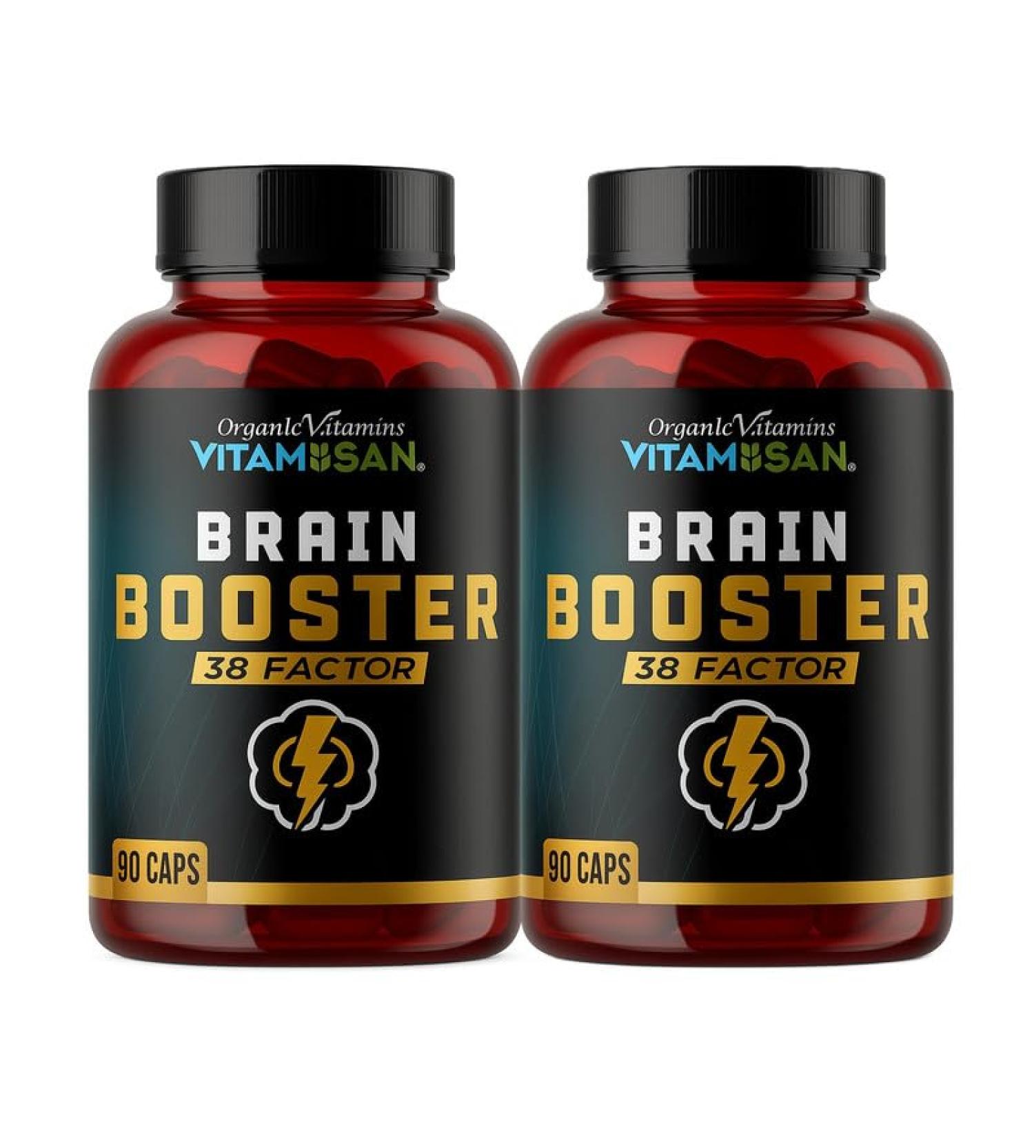 Brain Booster 38 Factor Nootropic Supplement | Herbal & Vitamin Blend for Focus Clarity & Cognitive Support | Adaptogen & Mushroom Complex with Vitamin B3 2 Pack (180 Capsules) - Buy Online on GoSupps.com
