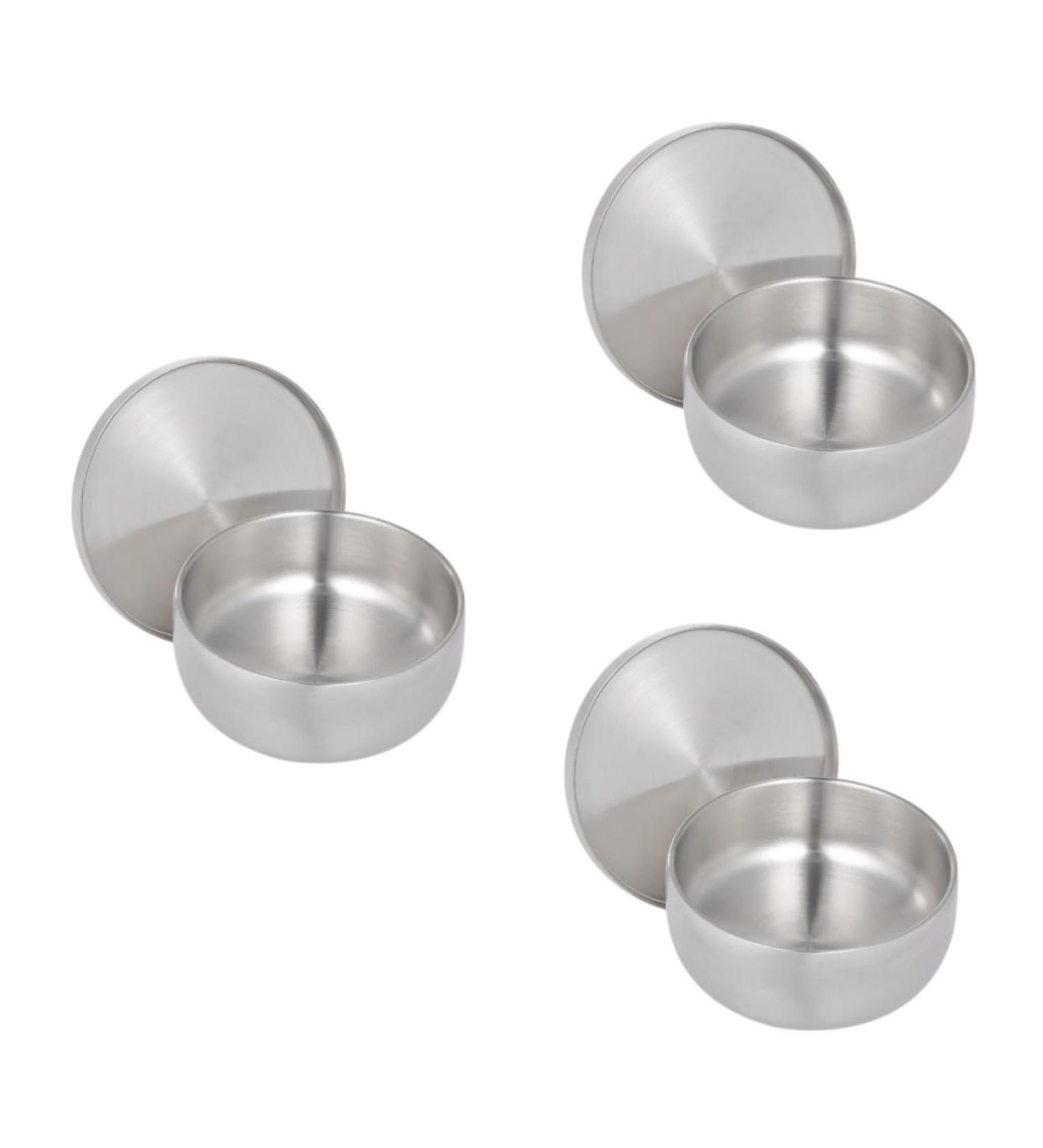 Angoily 3-Pack Razor Shell for Men - Premium Shaving Foam Cup & Soap Box | Steel Lid Silver Design - 11x11x6.5cm - Buy Online on GoSupps.com