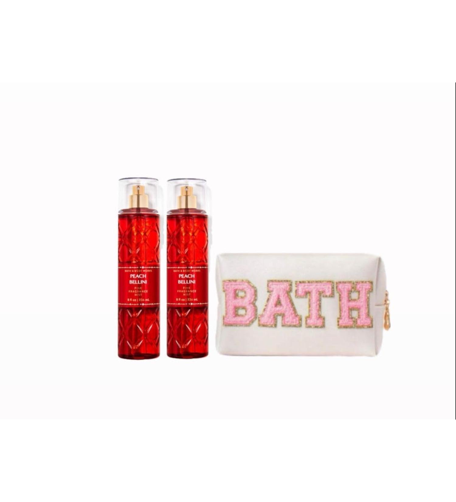 White Barn -Bath and Body Works - Fine Fragrance Mist 8 fl oz (Pack of 2) and Travel Bag Bath (Peach Bellini)