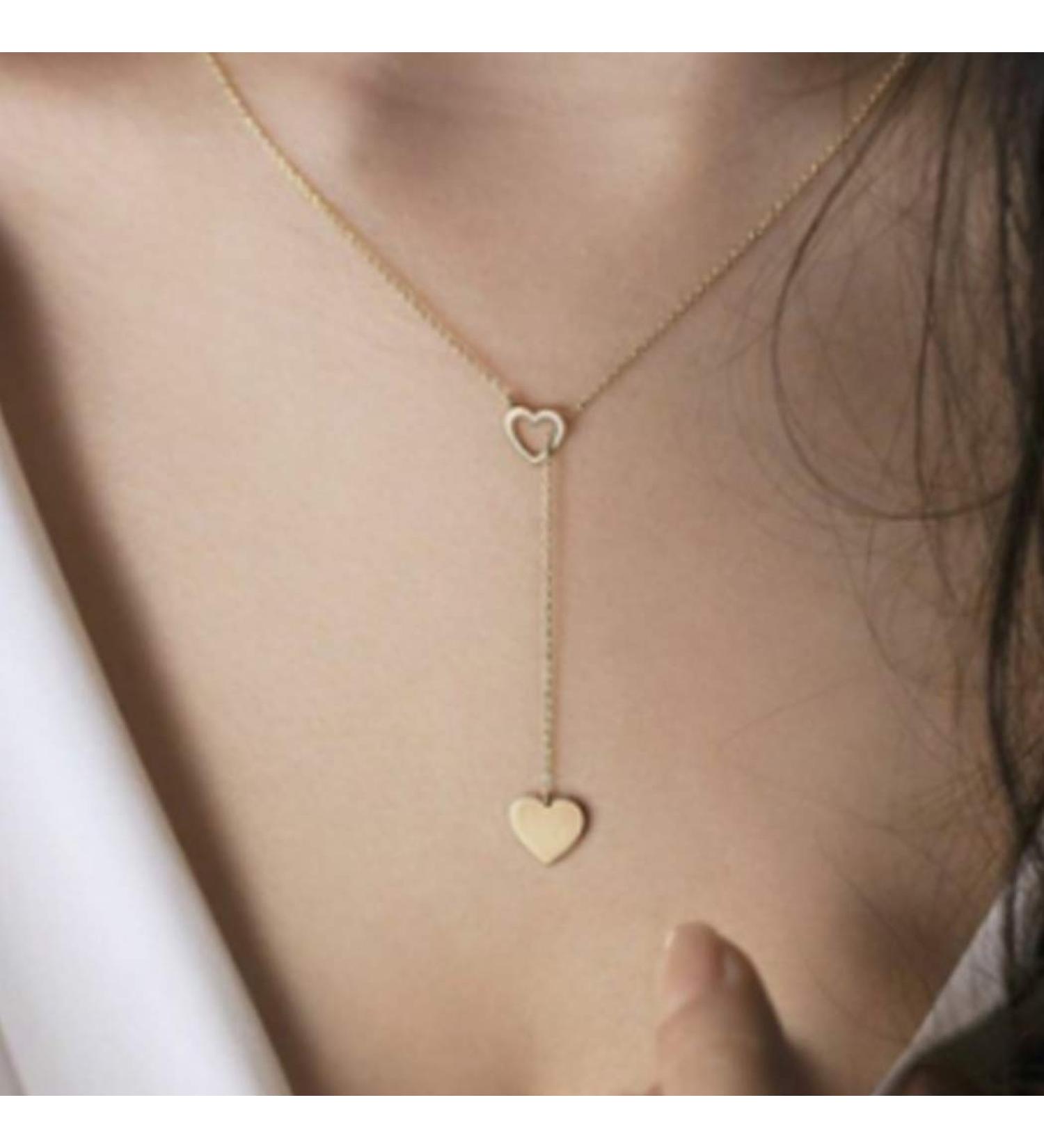 Edary Boho Heart Pendant Necklace - Gold Y-Necklace Fashion Jewelry for Women | International Shipping Available - Buy Online on GoSupps.com