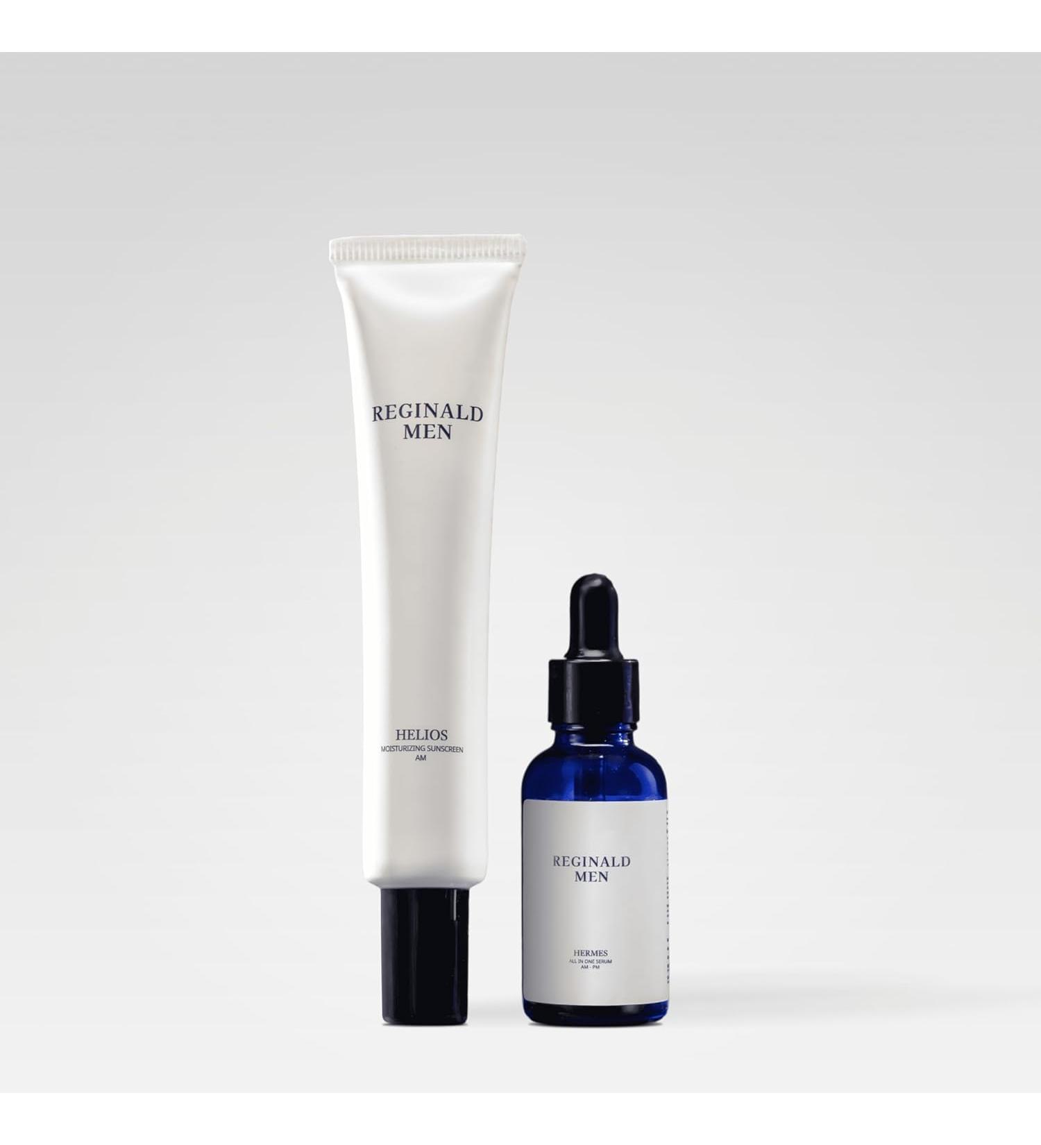 Reginald Men De-Tan Duo | Men's Sunscreen SPF 50 PA++++ & All-in-One Serum Combo | Protects & Repairs Skin | Fights Tanning Pigmentation & Sun Damage | Daily Face Care for Hydrated & Even-Toned Skin - Buy Online on GoSupps.com