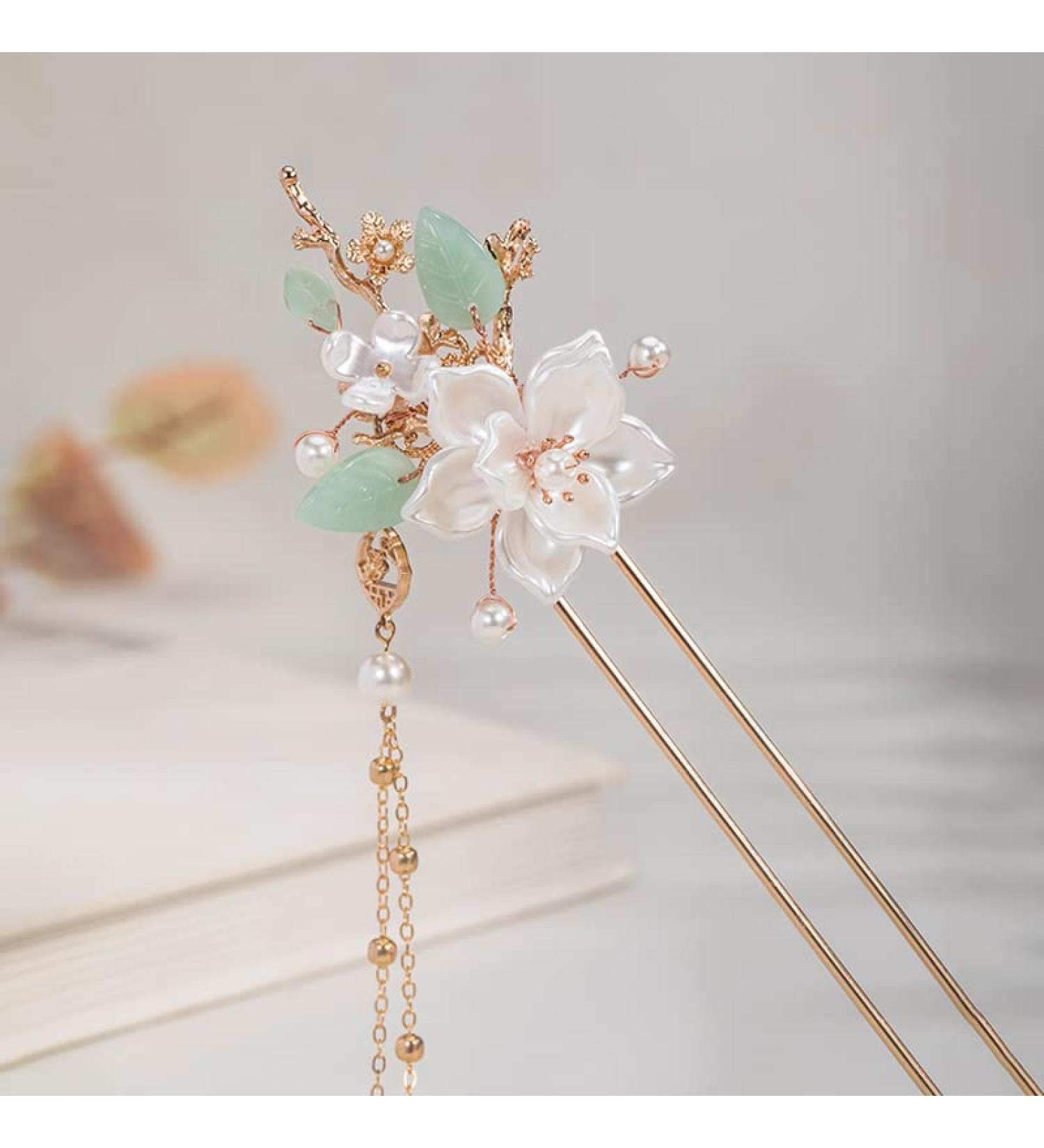Buy Camellia Flower Pearl Tassels Hair Clip - Handmade Chinese Hanfu Hair Accessories for Women & Girls - Buy Online on GoSupps.com