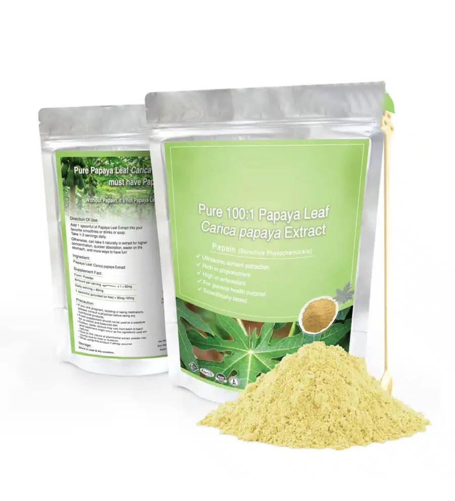 Papaya Leaf Extract (Carica papaya) - Powder 100g pure 100% natural without additives - For soup smoothies coffee drinks pastries - Buy Online on GoSupps.com
