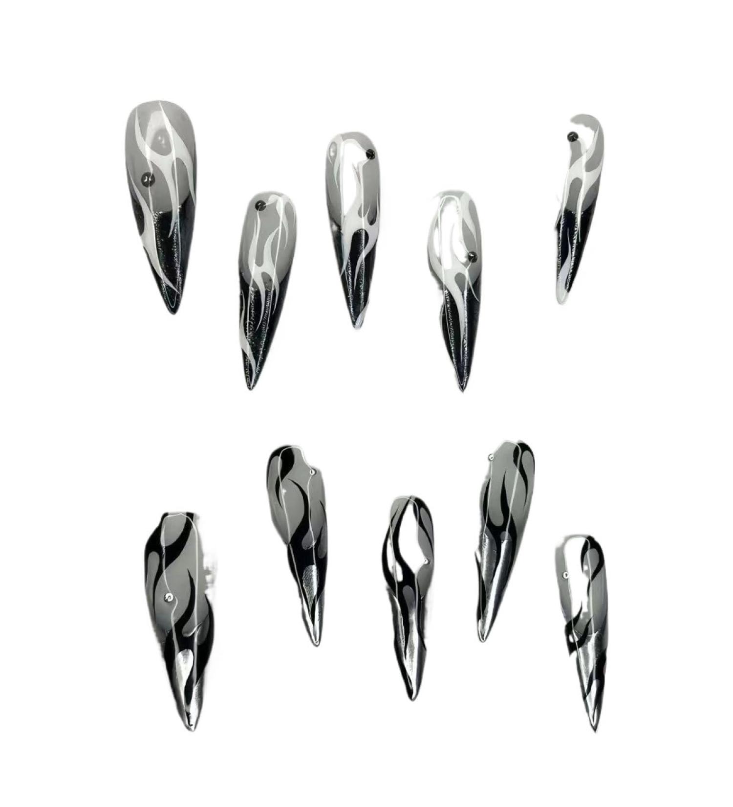 Temperament-enhancing manicure wearing a nail flame and a water drop tip. fake nails detachable nail plate brightens the hand shape.(XS)