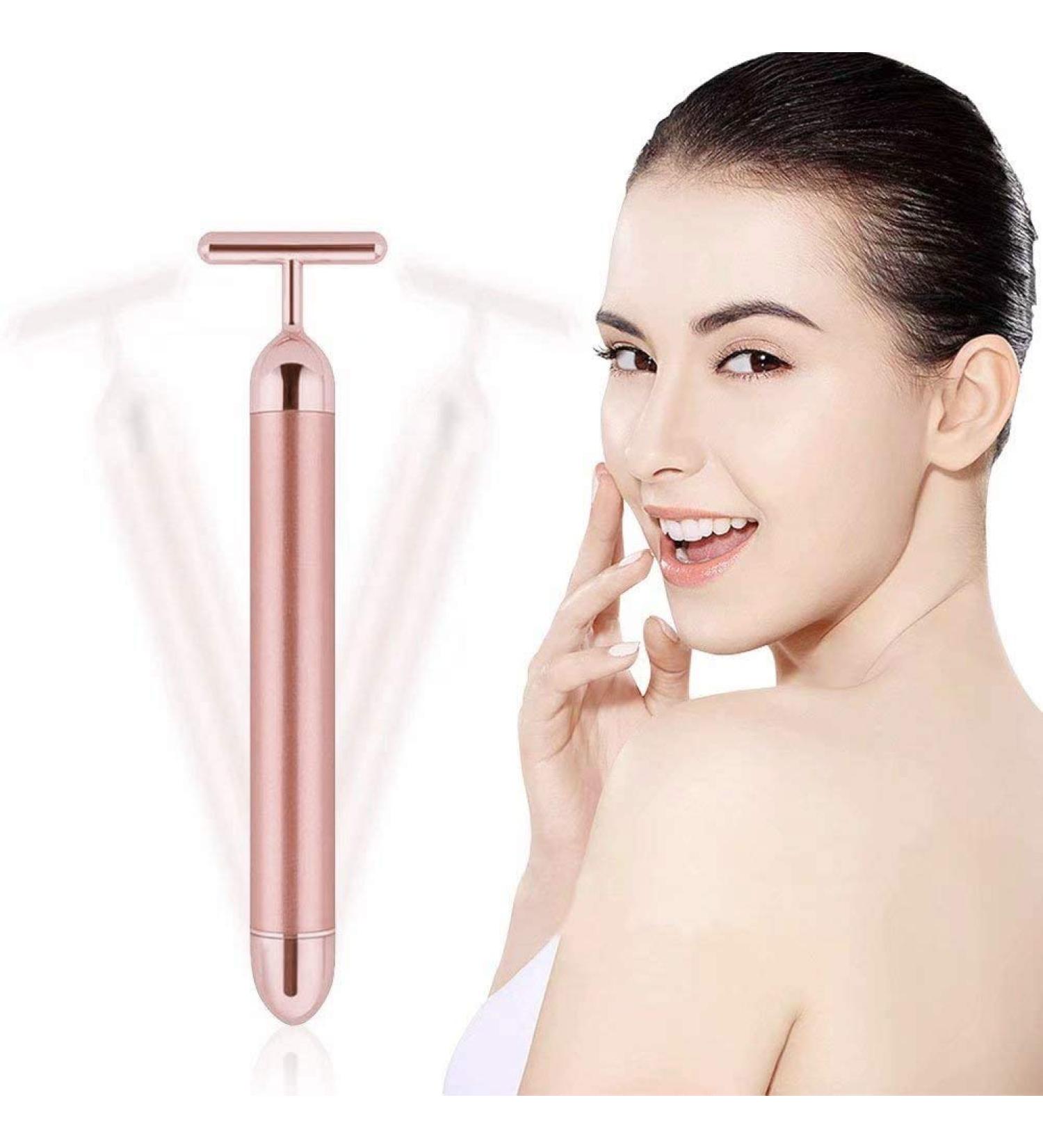 24k Golden Pulse Facial Massager - T-Shape Electric Face Massage Tool for Sensitive Skin - Rose Gold - Buy Online on GoSupps.com