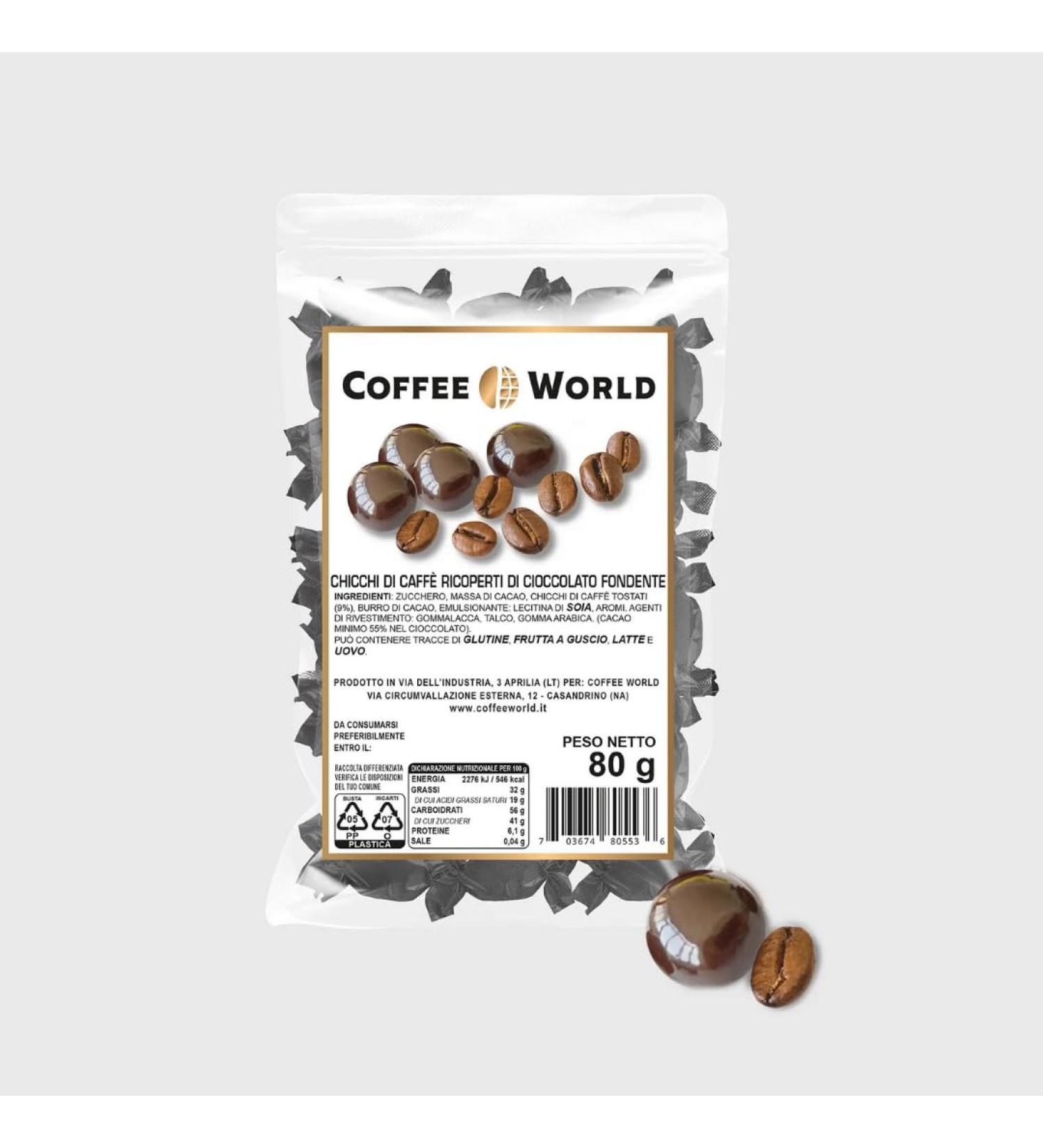 Coffee World Ciocoworld Espresso Dark Chocolate Coated Arabica Coffee Beans Small Chocolates Single Serving Coffee World 480g (6 x 80g Bags)