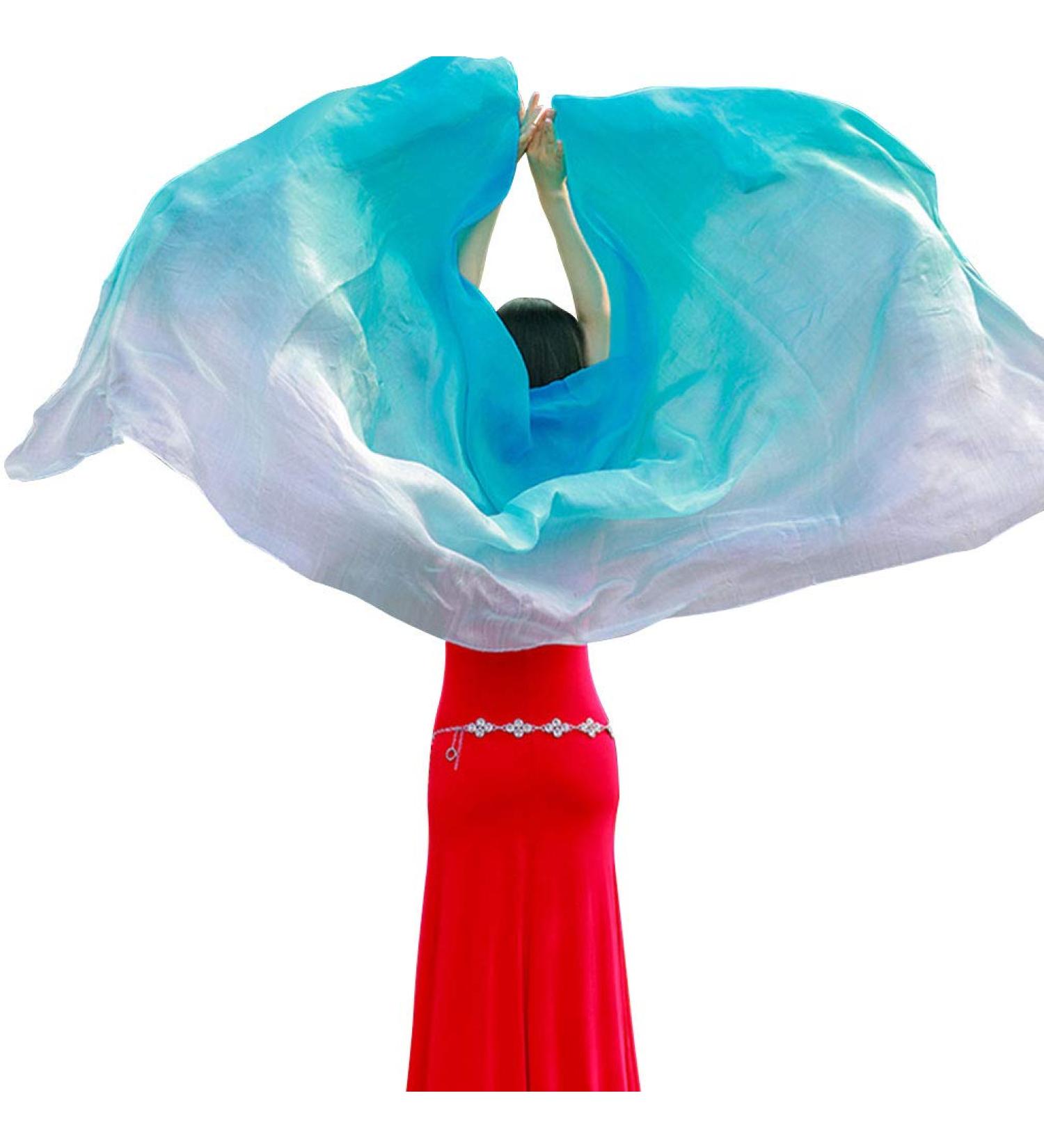 KIKIGOAL 100% Silk Belly Dance Veil & Hand Scarf 1.14x2.5m - Blue/White - Buy Online on GoSupps.com
