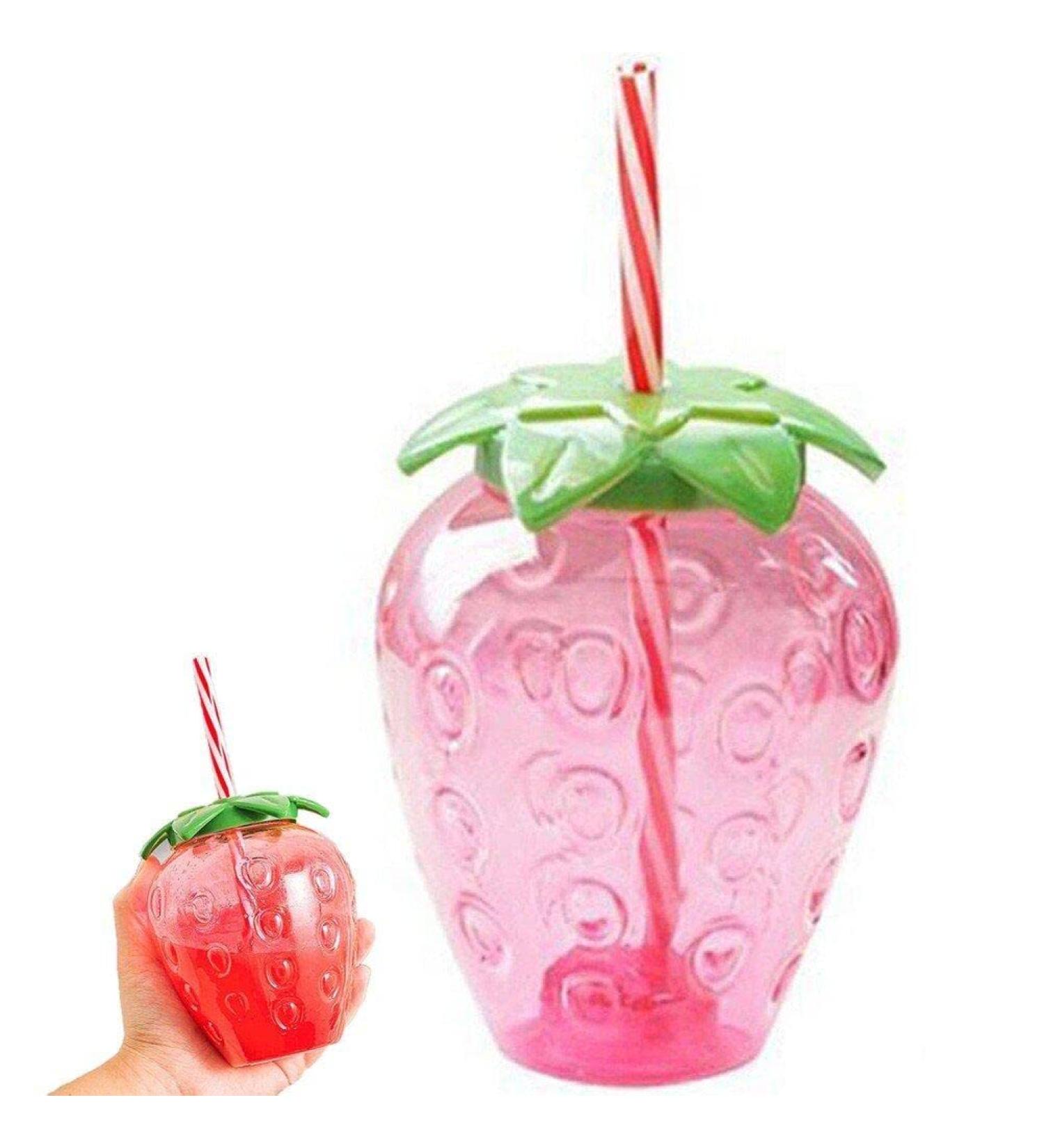 Strawberry Shaped Kawaii Cup with Straw for Boba Tea Pp Cute Cups with Lid and Straw Kawaii Tea Cup Bottle for Women - Buy Online on GoSupps.com