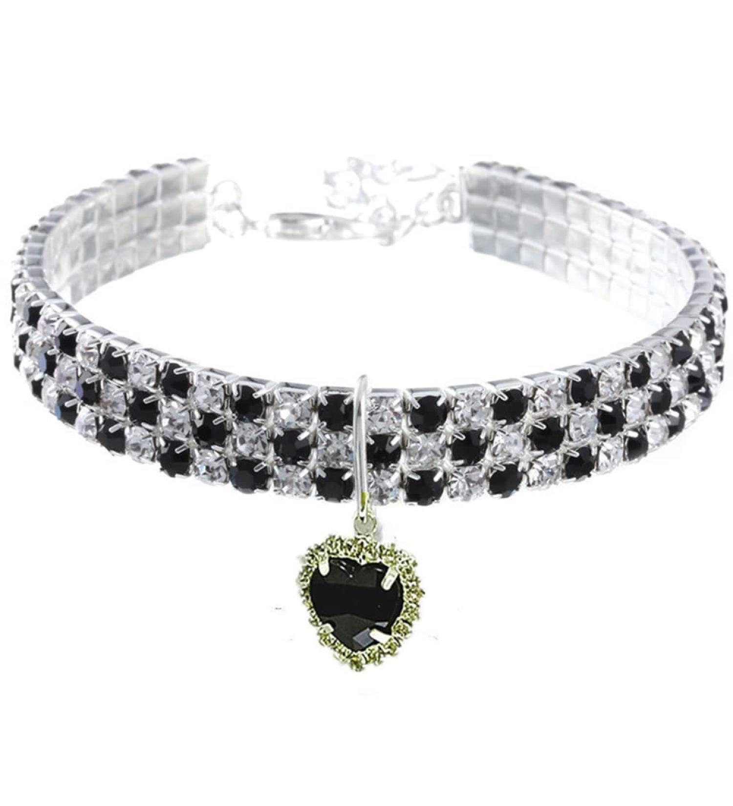 Rayminsino Pet Strass Adjustable Collar - German Pendant Crystal Necklace for Kittens & Dogs - Black Peach Heart Jewelry - Buy Online on GoSupps.com