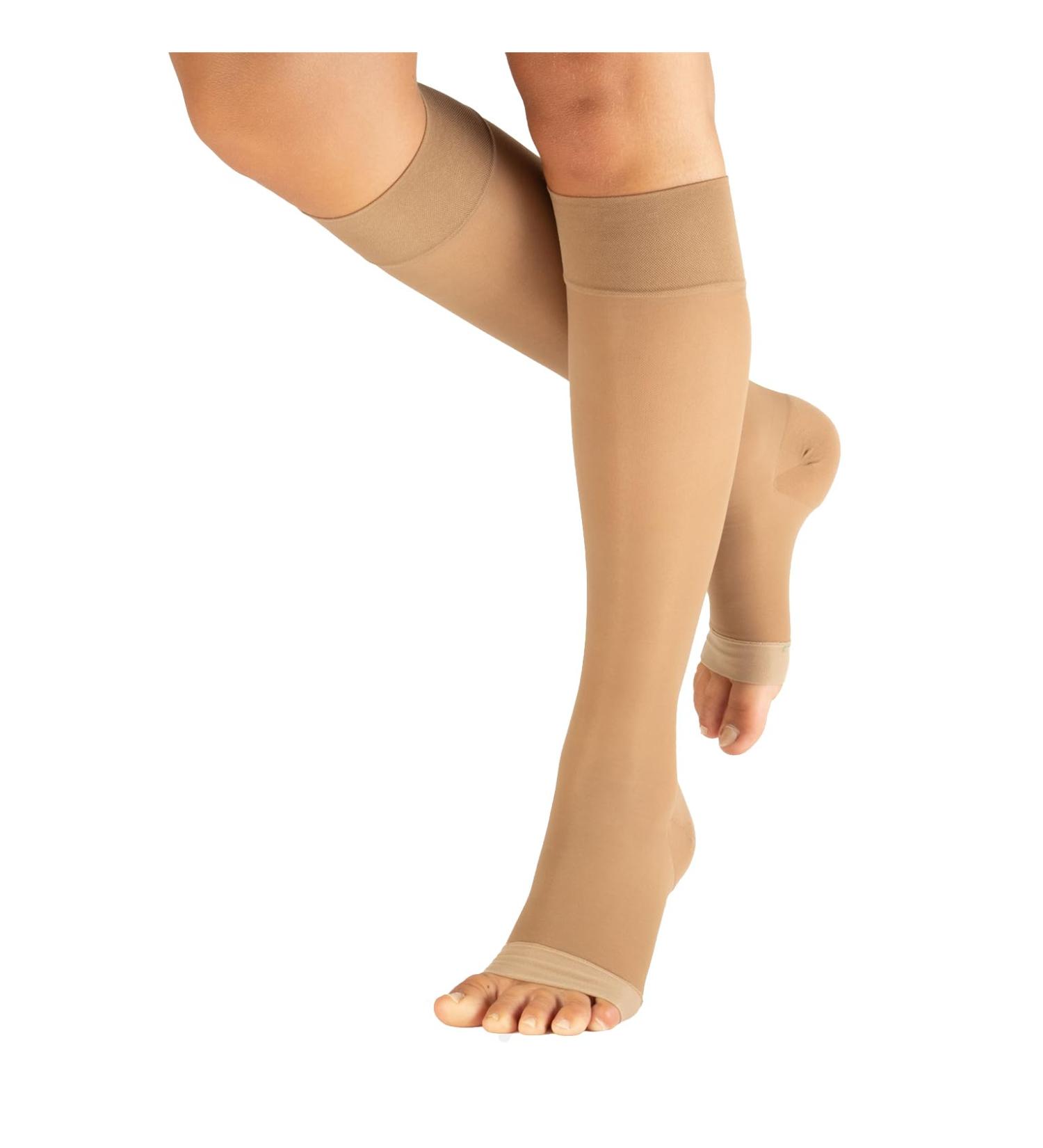 Calzitaly 1/2 Toe-Free Compression Stockings | Soft Support 18-22 mmHg | Open Toe | 140 Den | Made in Italy | Skin Color | Size S/M | 2 Pack - Buy Online on GoSupps.com