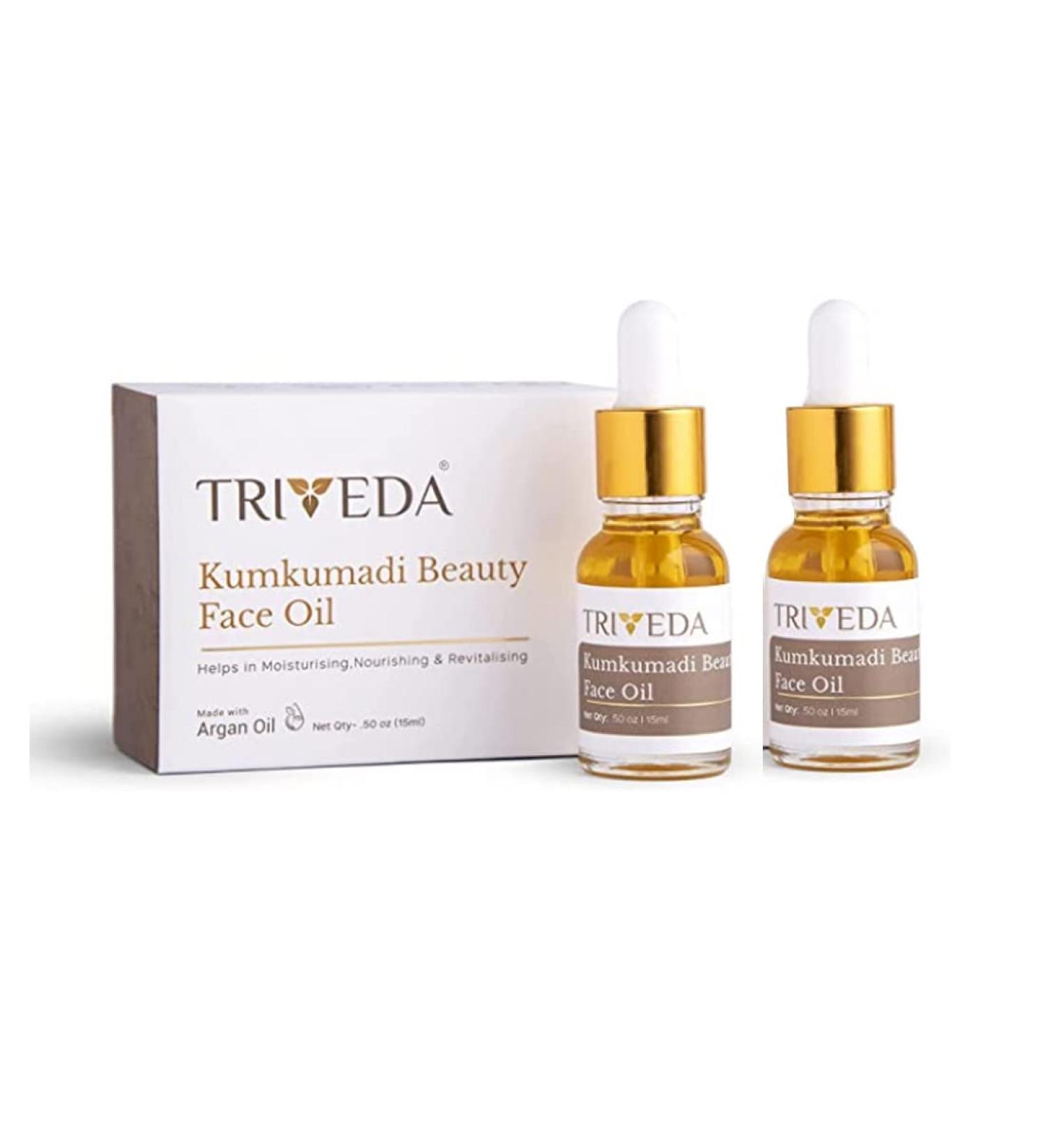 Buy TRIVEDA Kumkumadi Face Oil (Pack of 2) - 15ml | Cold Pressed Argan & Saffron Oil | Reduces Dark Spots Pigmentation & Dull Skin - Shop Internationally - Buy Online on GoSupps.com