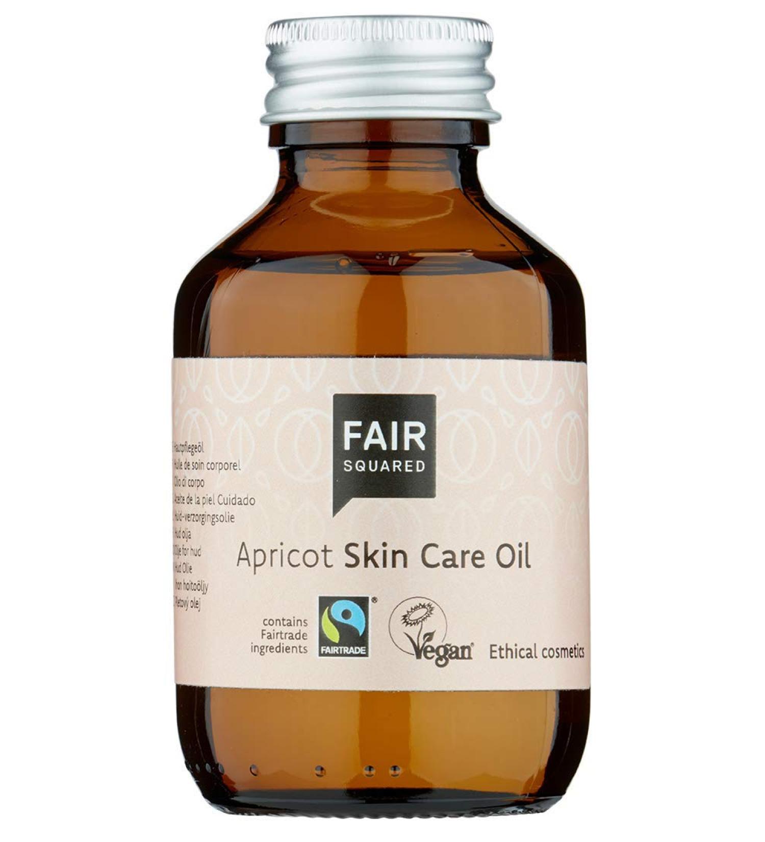 Fair Squared Skin Care Oil Apricot 100 ml - skin care oil for sensitive skin - vegan natural cosmetics in the zero waste reusable glass bottle 100 ml (1 Pack)