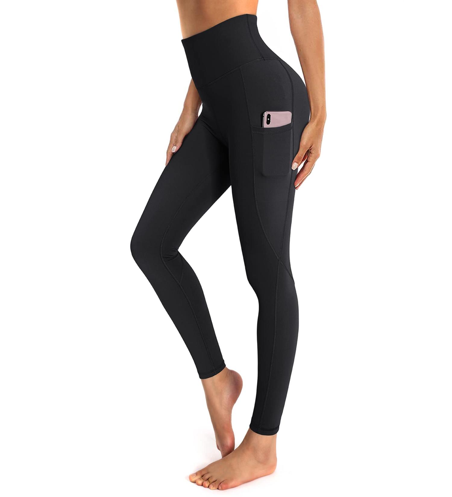 OUGES Women's High Waist Sports Leggings - Opaque Yoga Pants with Pockets | Black Gym Wear for Fitness & Exercise - Buy Online on GoSupps.com