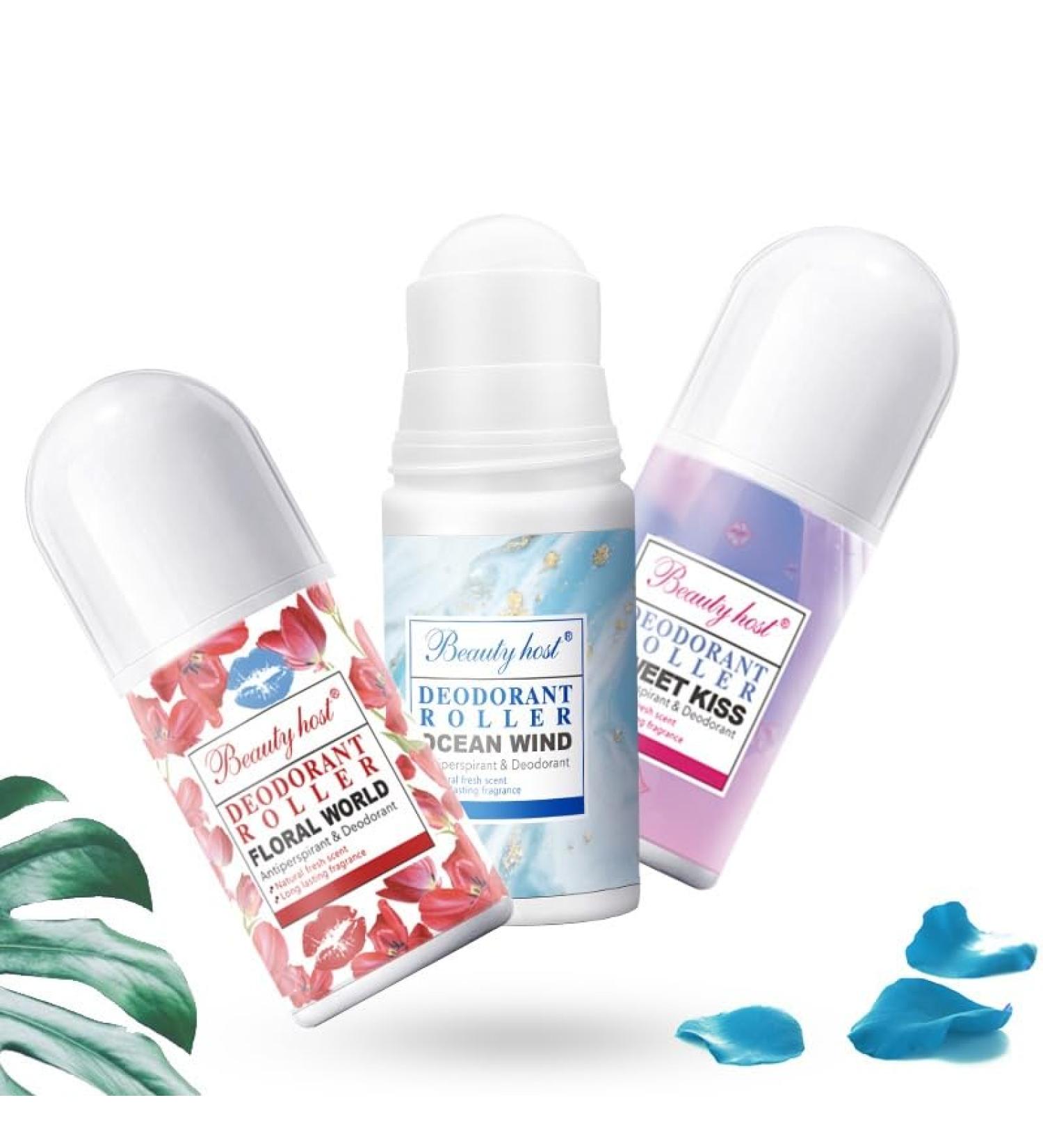 Beauty Host Deodorant Roller Set of 3 Floral World Ocean Wind Sweet Kiss Scents - Buy Online on GoSupps.com