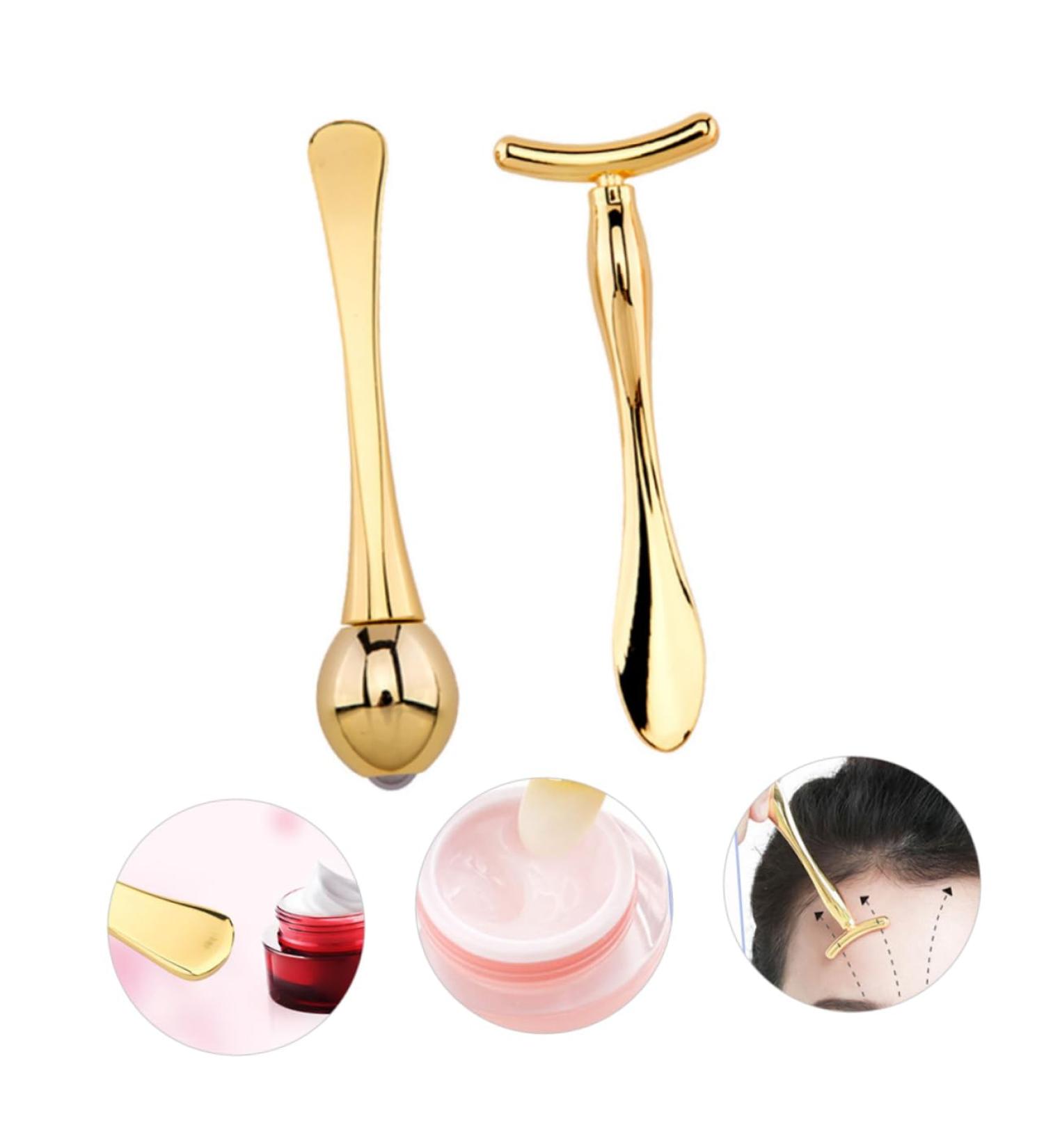 Eye Cream Roller Applicator Set - Golden Face Tool for Skin Care & Massage | 9.6x3.5cm - Buy Online on GoSupps.com