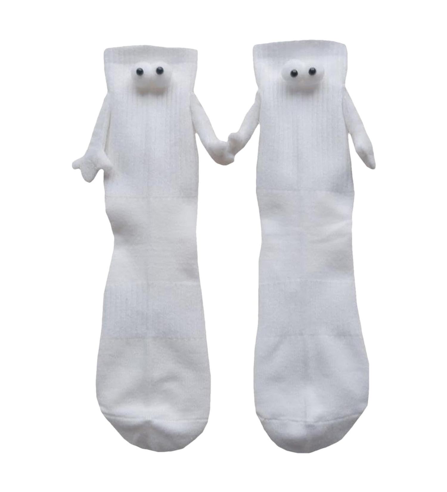 Lamptti Couple Socks Holding Hands | Magnetic 3D Doll Novelty Unisex Socks | White 1/2 Pair - Buy Online on GoSupps.com