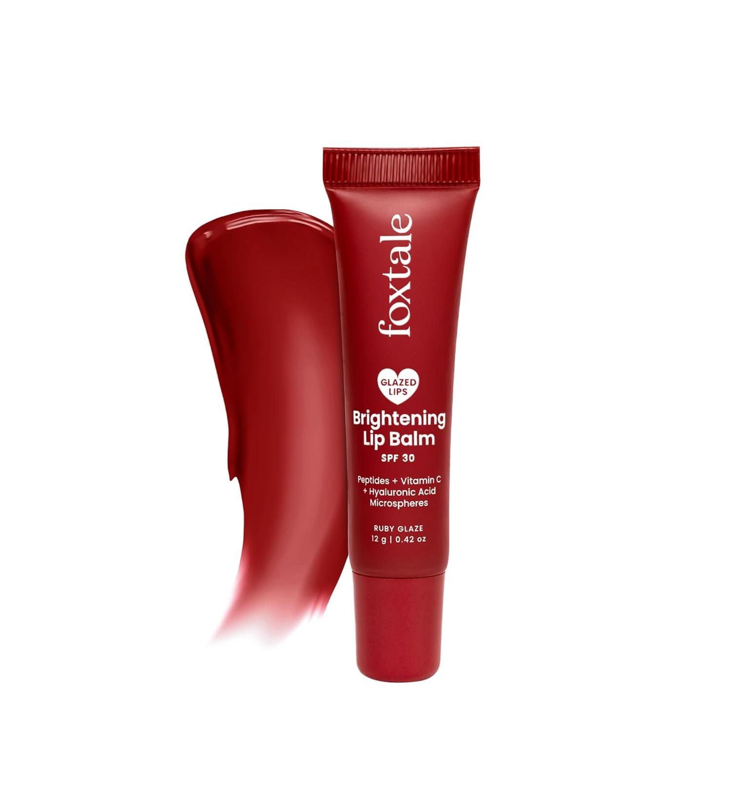 Foxtale SPF 30 Brightening Lip Balm for Dark Lips with Peptides & Vitamin C | Brightens Pigmented Lips | Hydrates Lips | SPF Lip Balm - Ruby Glaze 12gm - Buy Online on GoSupps.com