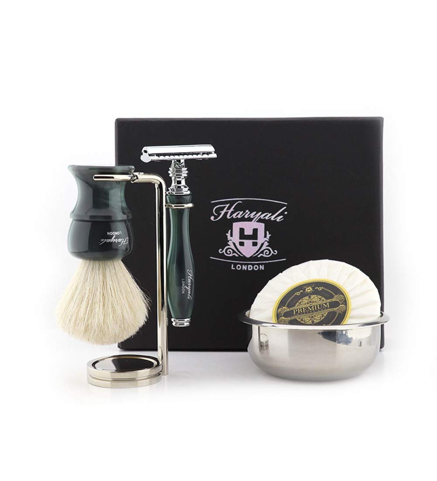 Haryali London Men's Shaving Set | Double Edge Safety Razor Badger Brush Stand & Bowl - Premium Shaving Experience - Buy Online on GoSupps.com