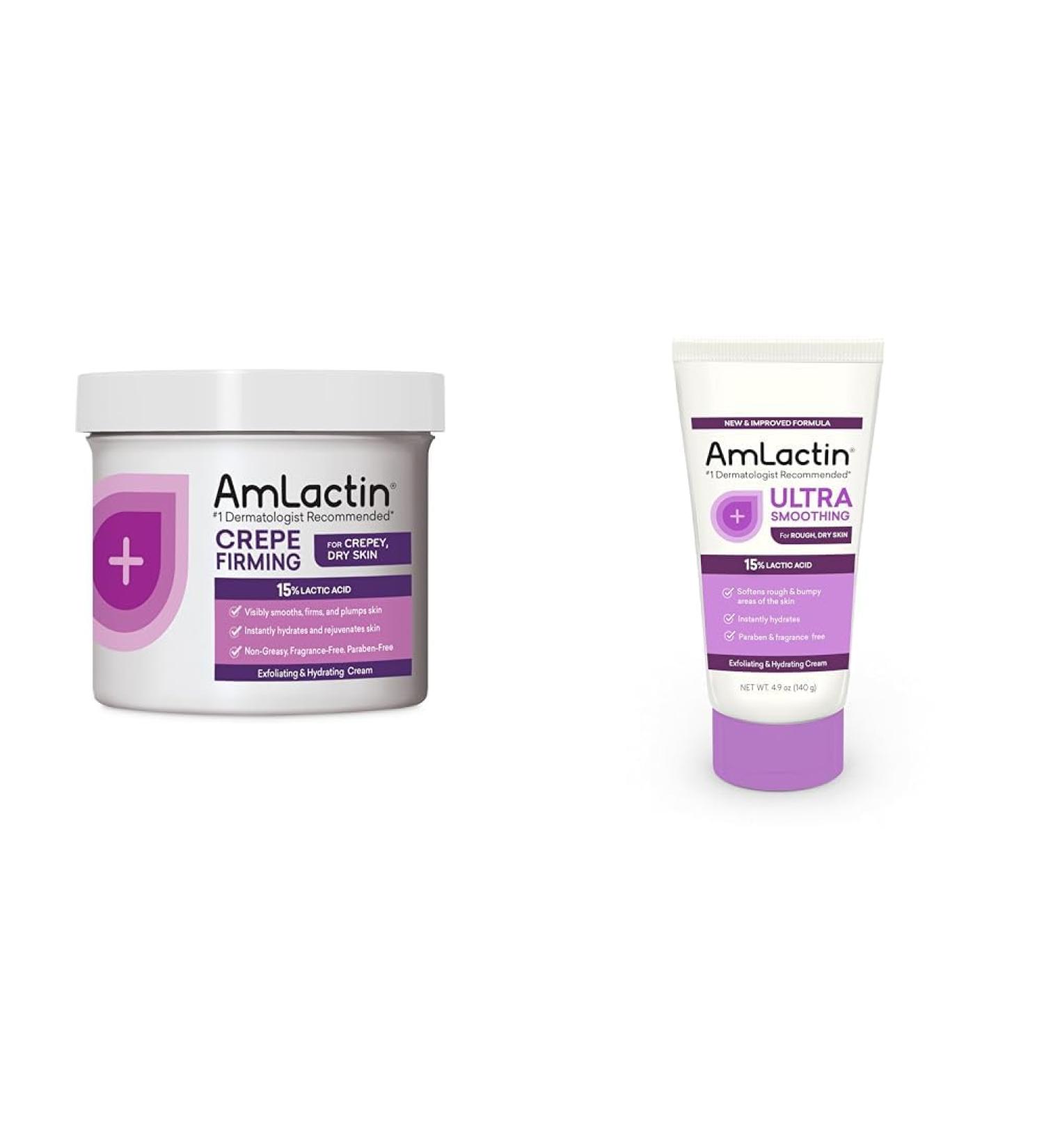 AmLactin Crepe Firming Cream - 12 oz Body Cream with 15% Lactic Acid - Exfoliator and Moisturizer for Crepey Dry Skin & Ultra Smoothing - 4.9 oz Body & Hand Cream with 15% Lactic Acid - Buy Online on GoSupps.com