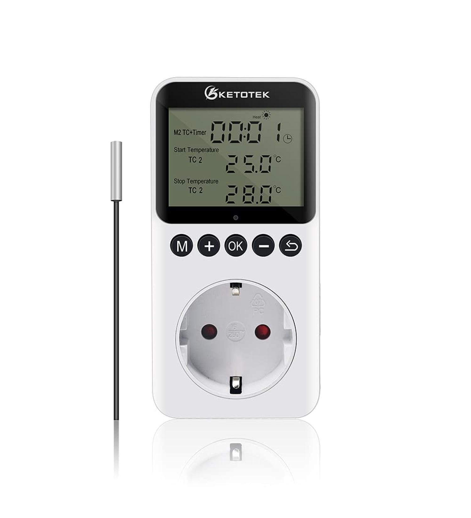 KetoTek Day Night Thermostat Socket | Digital Temperature Controller with 3m Sensor & Timer for Heating & Cooling | International Shipping Available - Buy Online on GoSupps.com