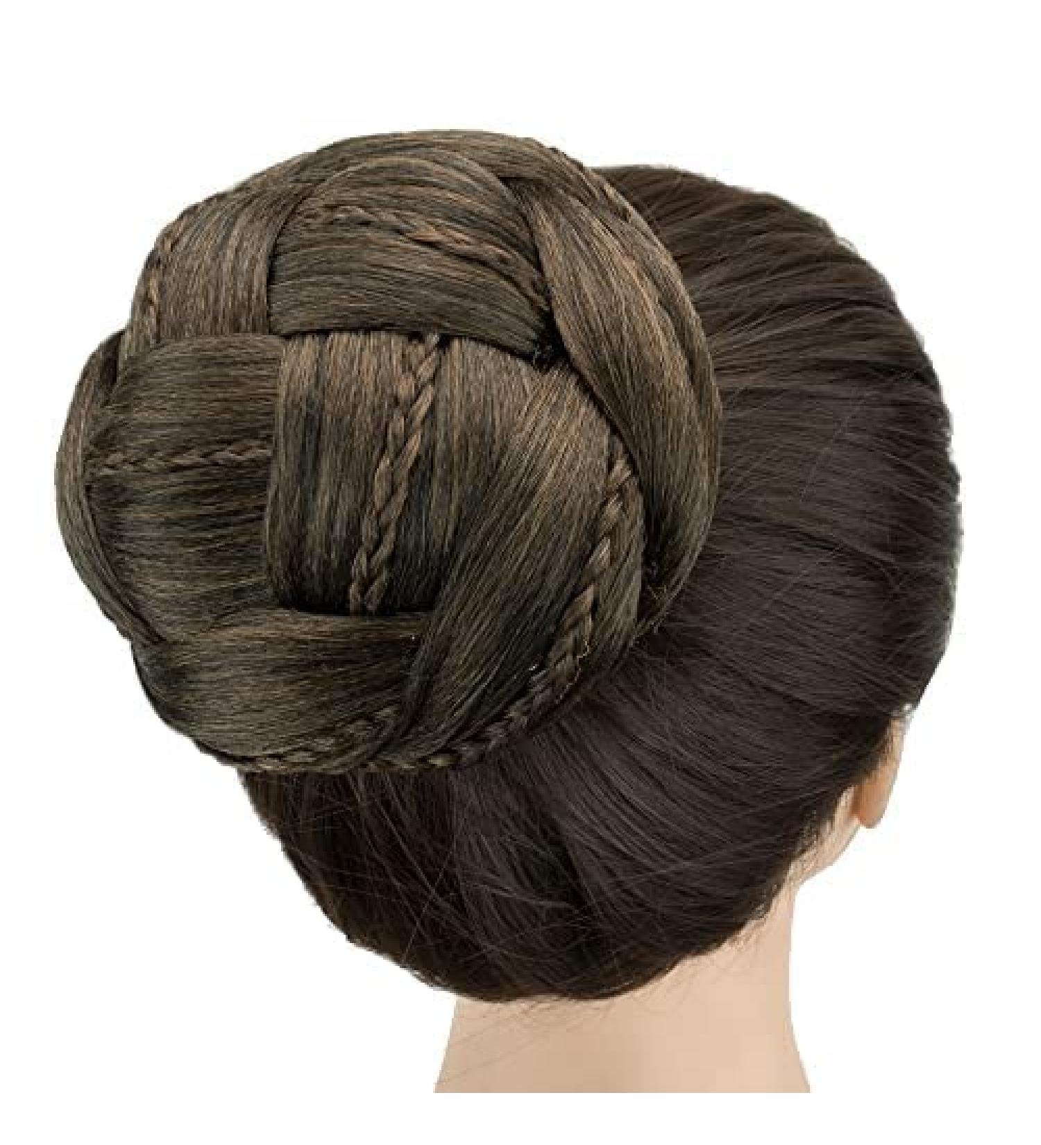 Imissu large size dancer braided chignon hair cover donut hair parts scrunchy hair node wig updo at wedding ceremony (mix brown)
