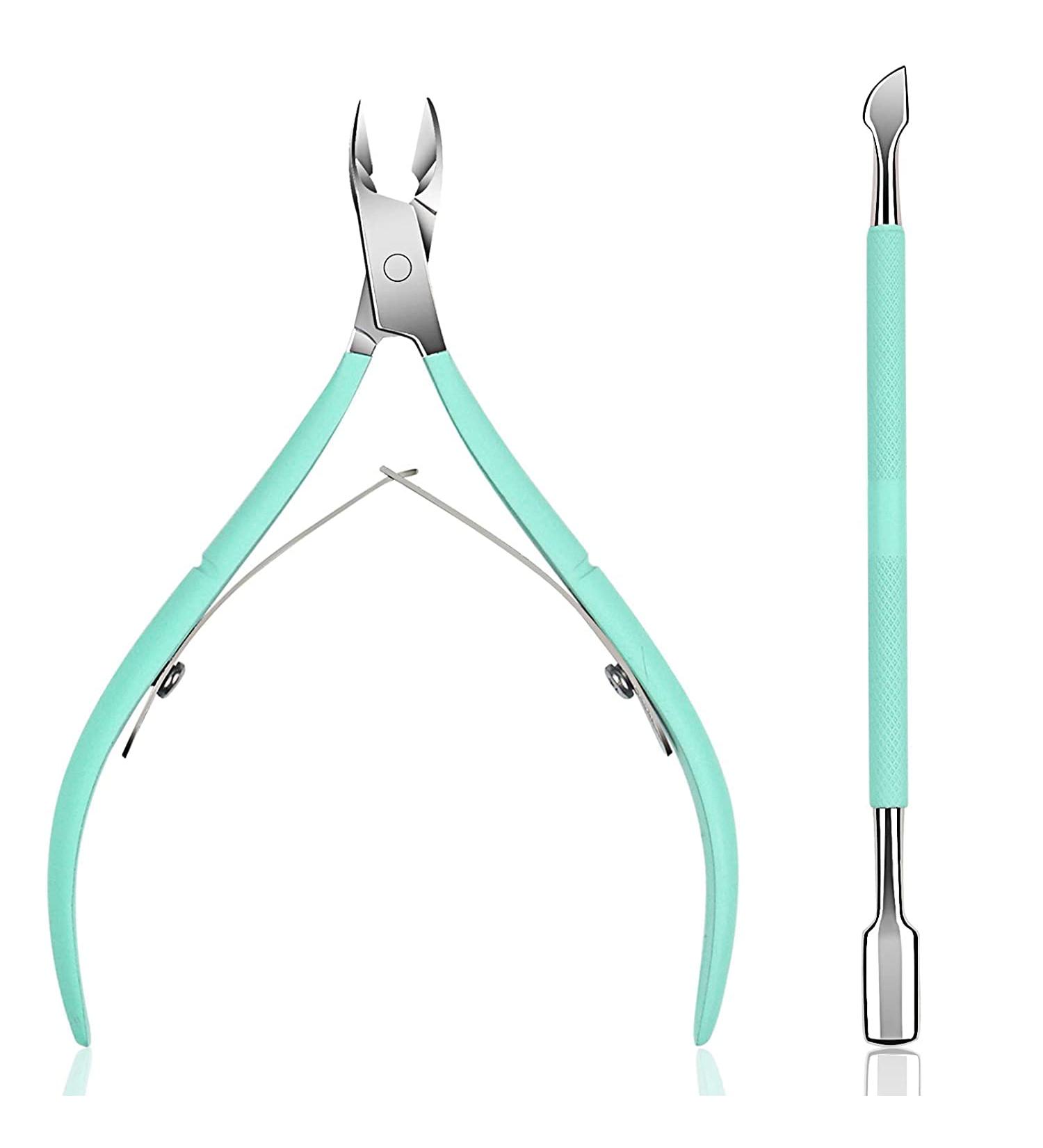 Professional Stainless Steel Cuticle Nipper & Pusher Set - Green | Manicure & Pedicure Tool - Buy Online on GoSupps.com