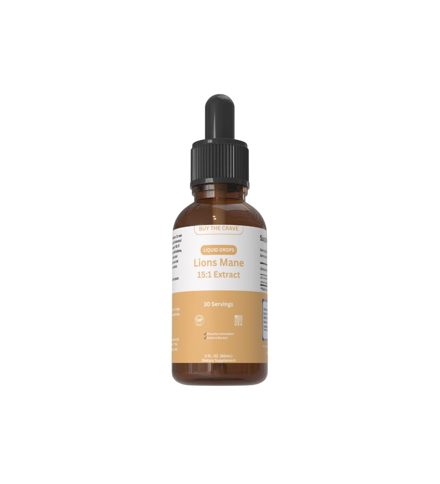 BUY THE CRAVE Lion s Mane Drops 15:1 Fruiting Body Extract | 30 Servings | High Potency Liquid Mushroom Supplement for Focus Memory & Brain Support | Natural Nootropic Tincture (2 FL OZ) - Buy Online on GoSupps.com