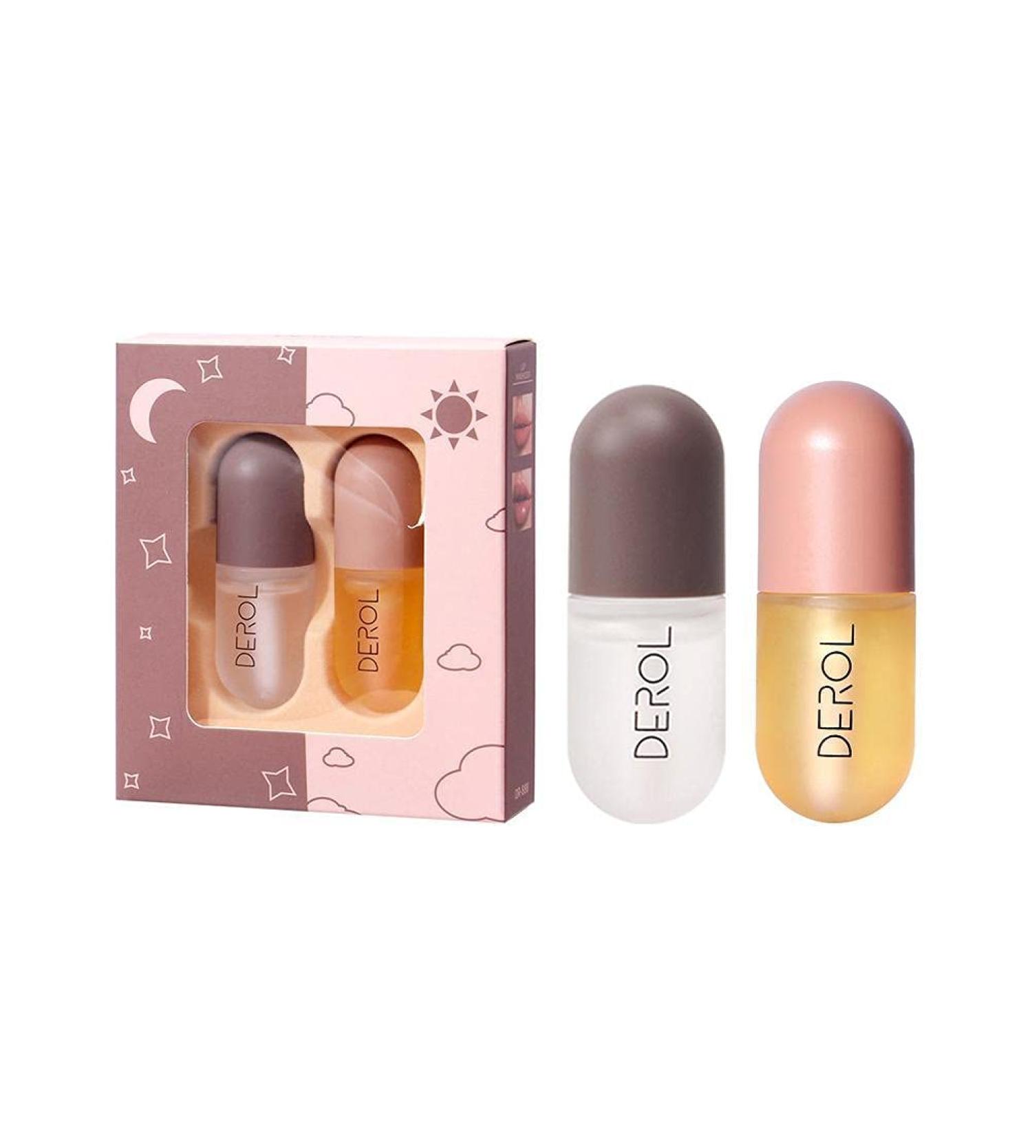2 Pieces Lip Plumper & Serum - Day & Night Moisturizing Lip Gloss for Fuller Softer Lips - Hydrating Lip Enhancer with Plant Extracts - Buy Online on GoSupps.com