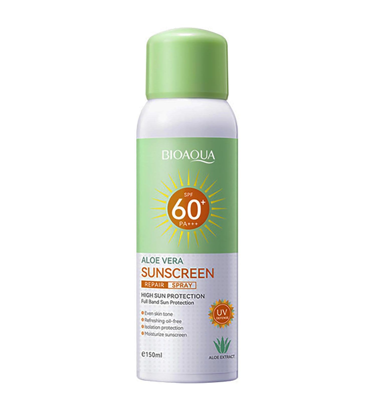 BIOAQUA Aloe Vera Sunscreen Spray SPF60+ PA+++ | Waterproof Moisturizing & Refreshing - 150ml - Buy Online on GoSupps.com