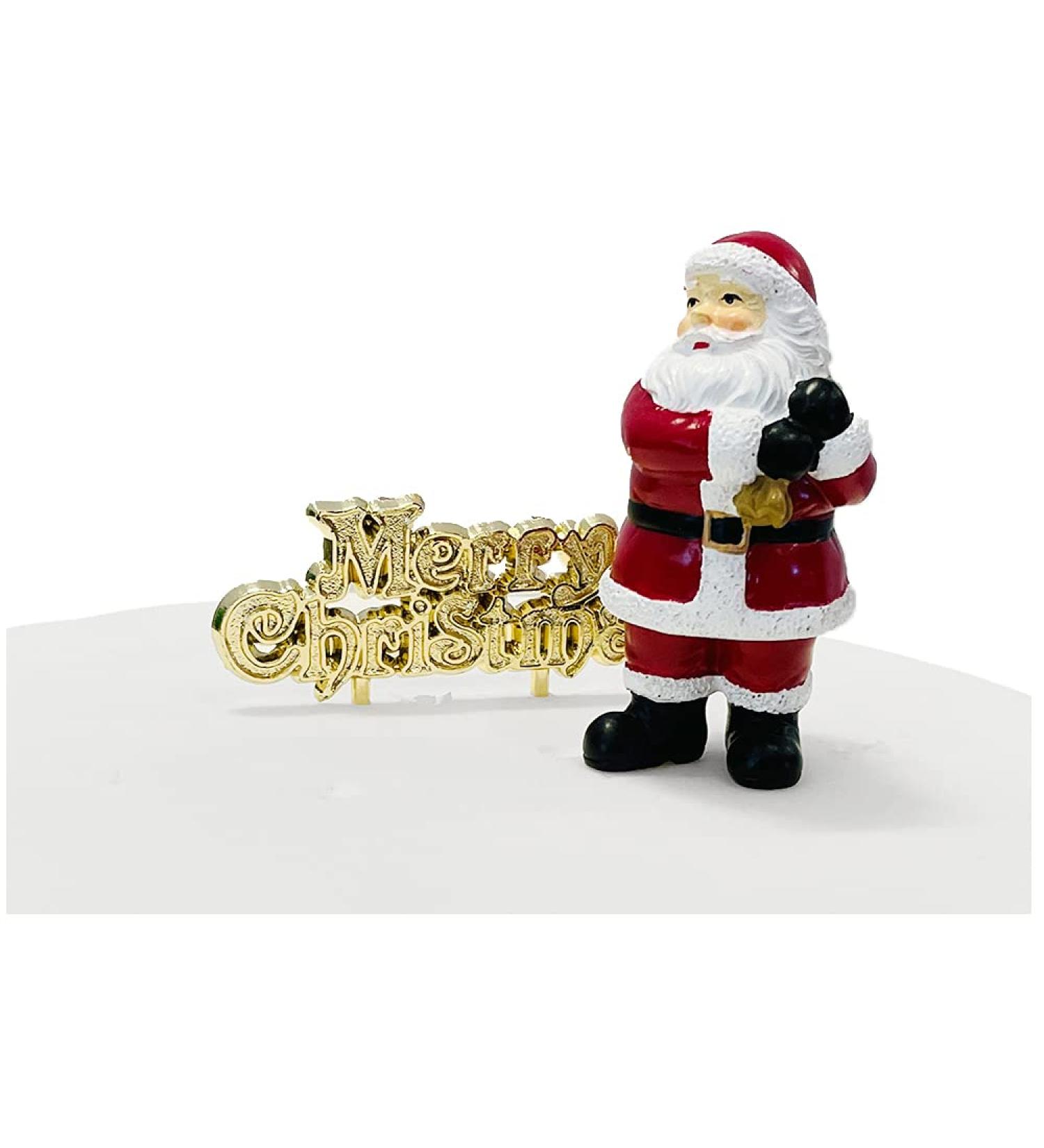 Traditional Santa Resin Cake Topper & Gold Merry Christmas Motto Luxury Boxed