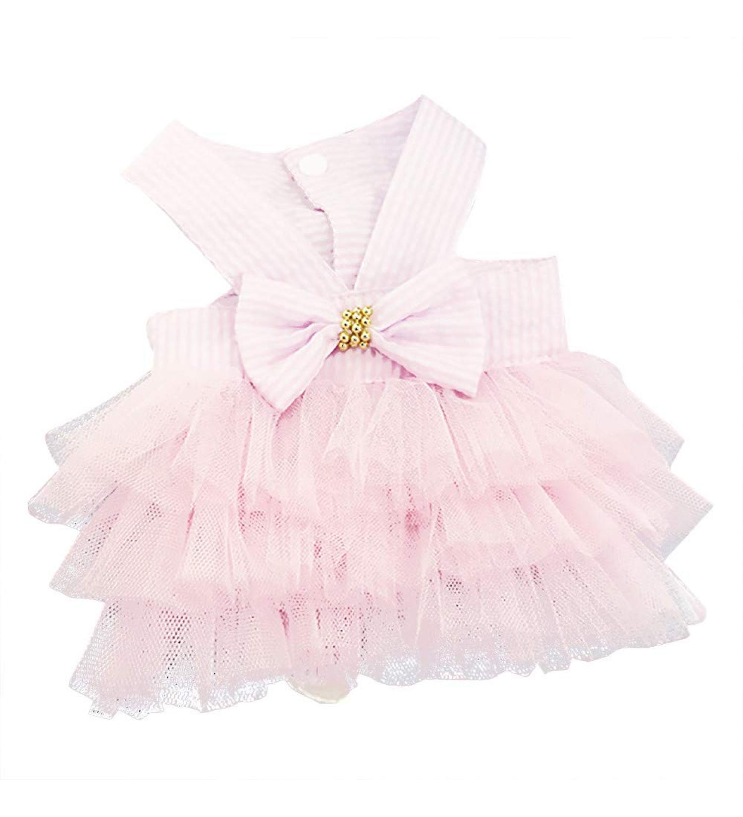 Buy Tonsee Dog Tutu Dress with Bowknot - Striped Lace Dress for Small Dogs - Princess Style Pink Cladding Set - Buy Online on GoSupps.com