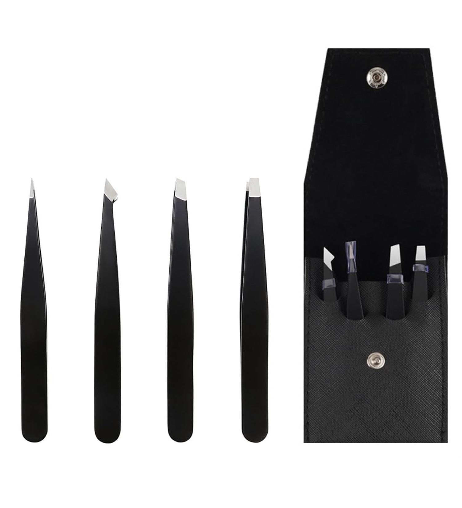 KSIUW Tweezers Set - 4 Pcs Stainless Steel Precision Tools for Eyebrow Plucking Ingrown Hair and Splinter Removal - Buy Online on GoSupps.com
