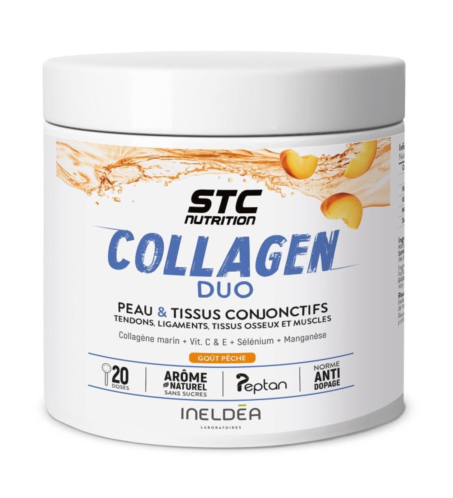 STC NUTRITION - Collagen Duo - Promotes Skin Bone and Joint Health - Type I Marine Collagen + Vitamins C & E + Selenium + Manganese - Natural Peach Flavor - 20 doses - Buy Online on GoSupps.com