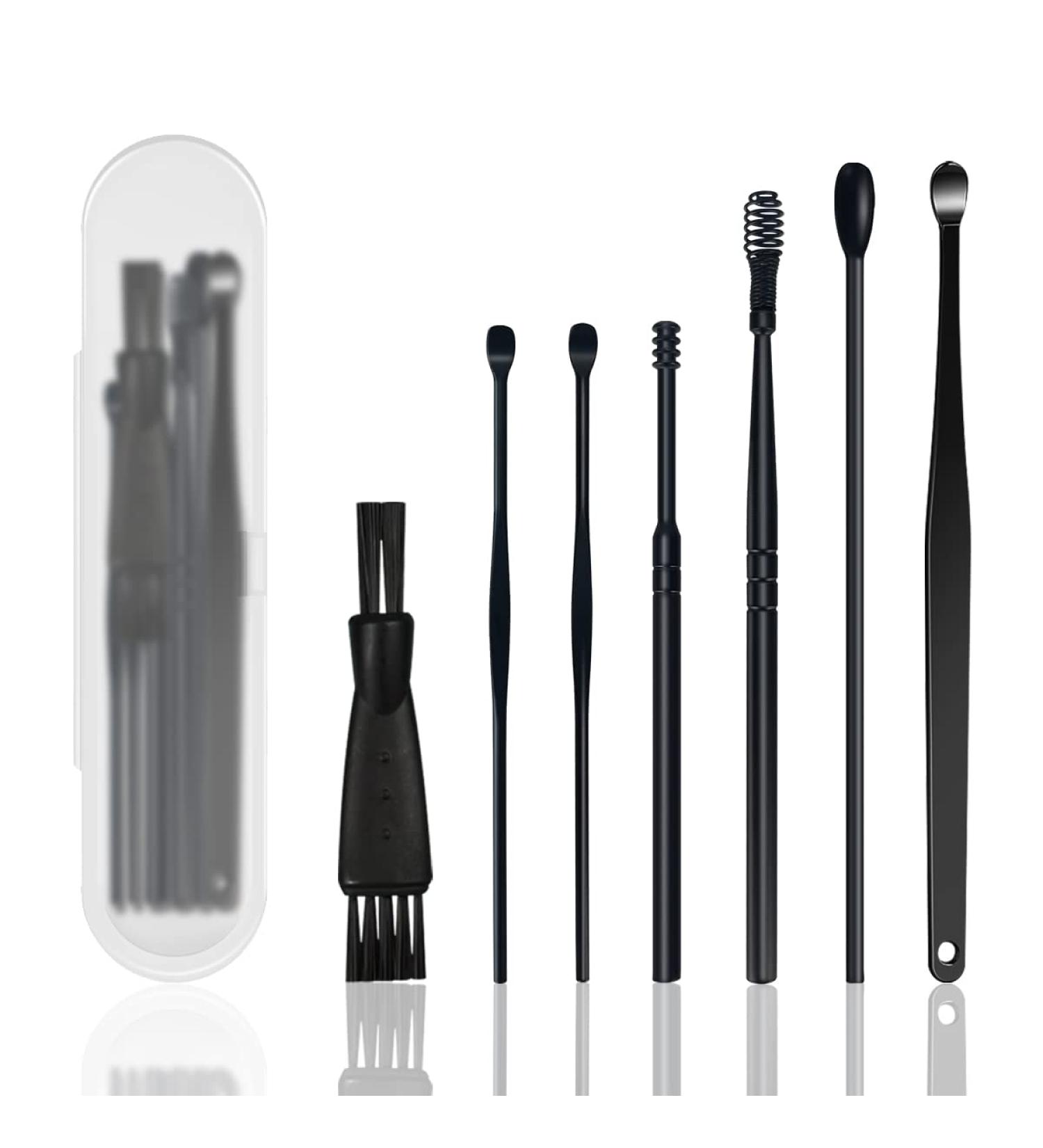 SRG 7 Pack Ear Wax Removal Tool Set - Black Ear Cleaning Kit with Curette Brush & Storage Box - Portable Soothing Anti-Itch Earwax Cleaner - Buy Online on GoSupps.com