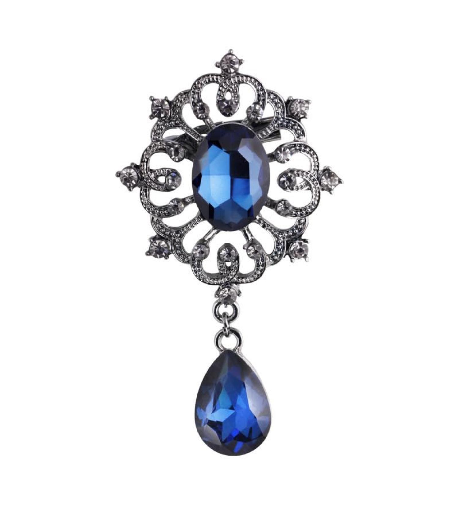Shop Something Blue Crystal Dangle Drop Black Brooch Pin for Women & Men - Elegant Dress Suit Jewelry - Buy Online on GoSupps.com