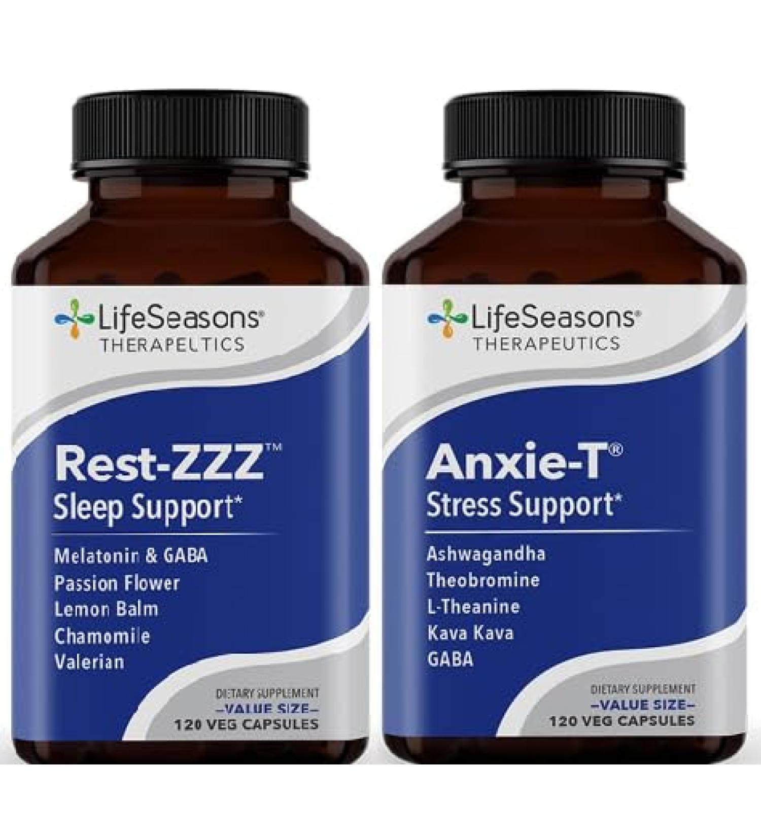 LifeSeasons Anxie-T with Rest-ZZZ - Supports Mood & Mental Focus - Feel Calm and Relaxed - Eases Tension & Nervousness - Ashwagandha Kava Kava GABA & L-Theanine - 240 Capsules - Buy Online on GoSupps.com