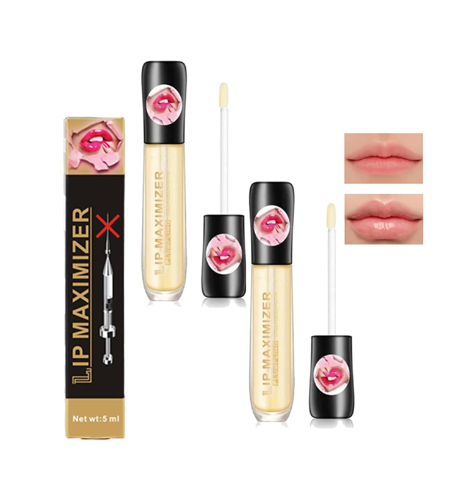 Lip Plumper Lip Gloss Lip Care Serum Plumper Lip Extreme Volume Enhancer Hydrated Lips Moisturize Eliminate Dryness Wrinkles Enhances Plump (2PCS) - Buy Online on GoSupps.com