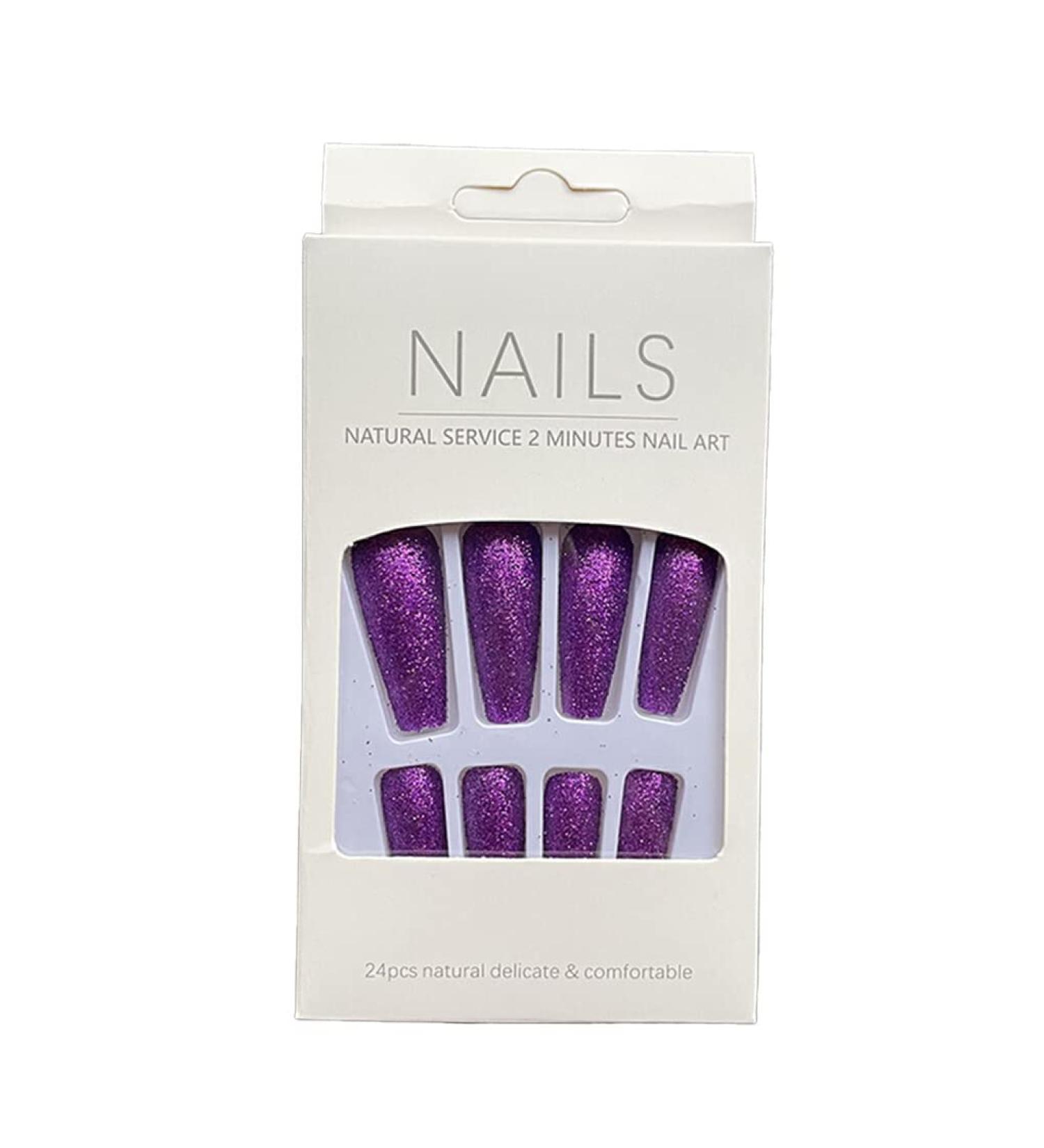 AUklOPVZZ 1 Set French Tip Press on Nails Solid Color Extension Shimmer Fingernails Decals Full Cover Salon Gifts Manicure Kit H33-deep purple jelly glue - Buy Online on GoSupps.com