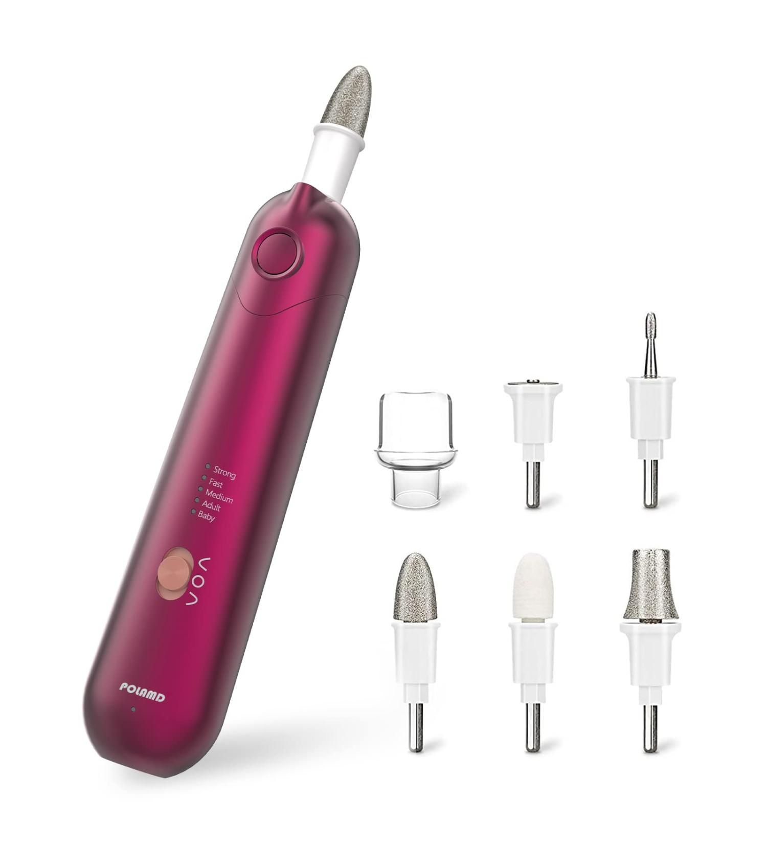 POLAMD Cordless Manicure and Pedicure Set | Rechargeable 5-Speed Electric Nail Files with LED Light | Home Use Nail Drill for Cuticle and Skin Care - Red - Buy Online on GoSupps.com