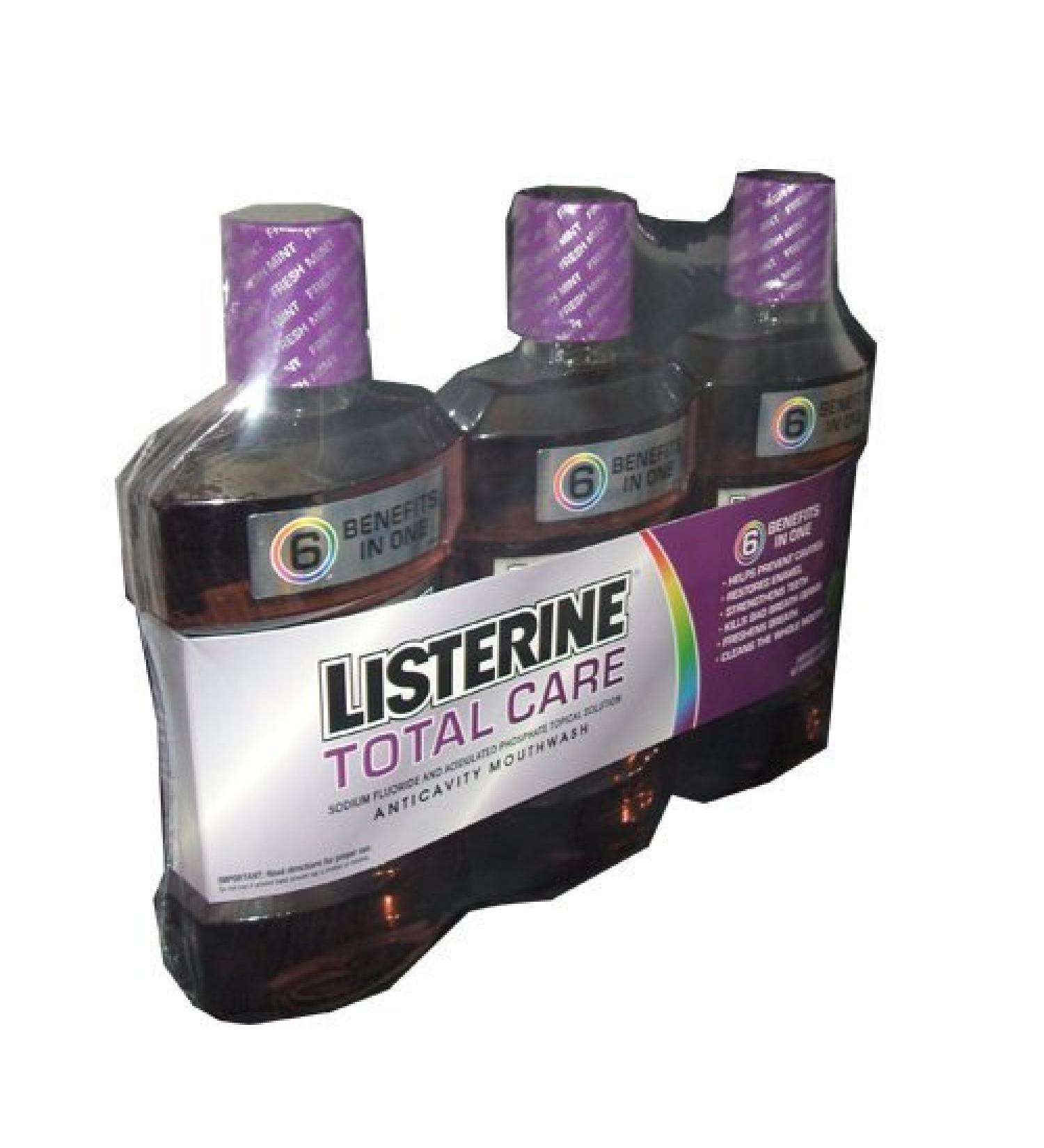 Listerine Total Care Anticavity Mouthwash Fresh Mint Flavor 1 L Bottle 3 Pack