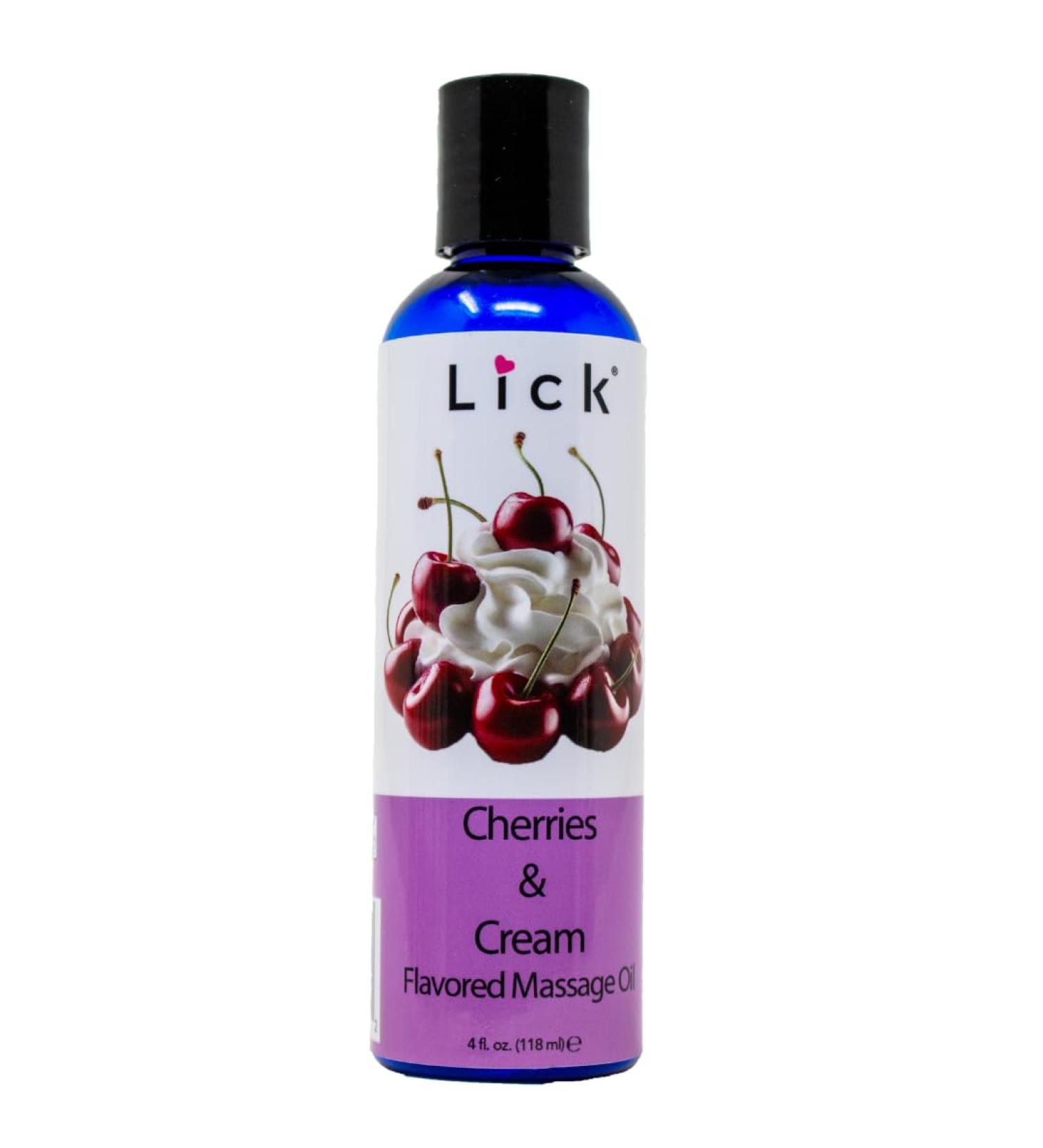 Lick Cherries and Cream Massage Oil - Vitamin E Infused Body Oil for Couples | Perfect for Date Night & Sensitive Skin | 4 Fl. Oz - Buy Online on GoSupps.com