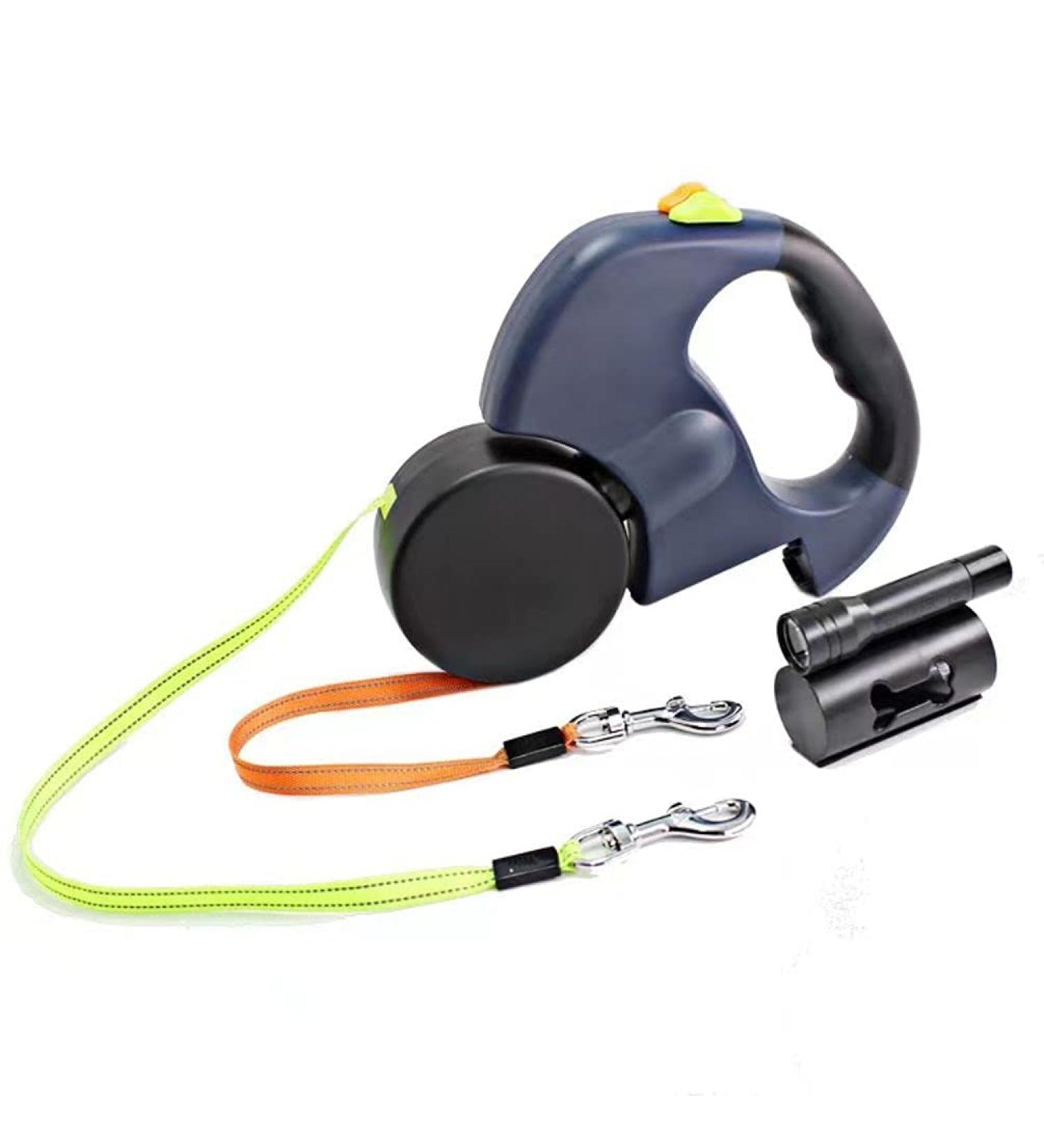 10FT Double Headed Retractable Dog Lead with Flashlight | Heavy Duty Reflective Pet Leash for Small Dogs/Cats | Tangle-Free, Blue - Buy Online on GoSupps.com