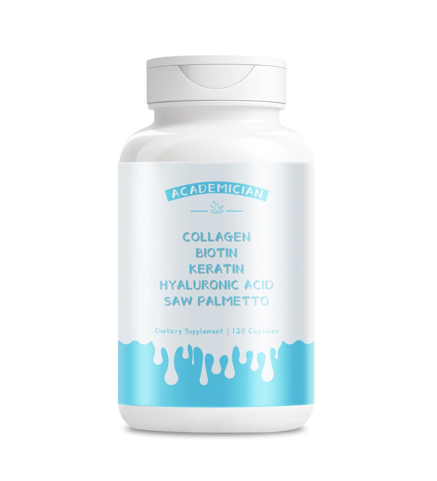 ACADEMICIAN Collagen Supplements for Women and Men Biotin Capsules Keratin Saw Palmetto with Hyaluronic Acid Capsules DHT Blocker Vitamins Folic Acid - 120 Count - Buy Online on GoSupps.com