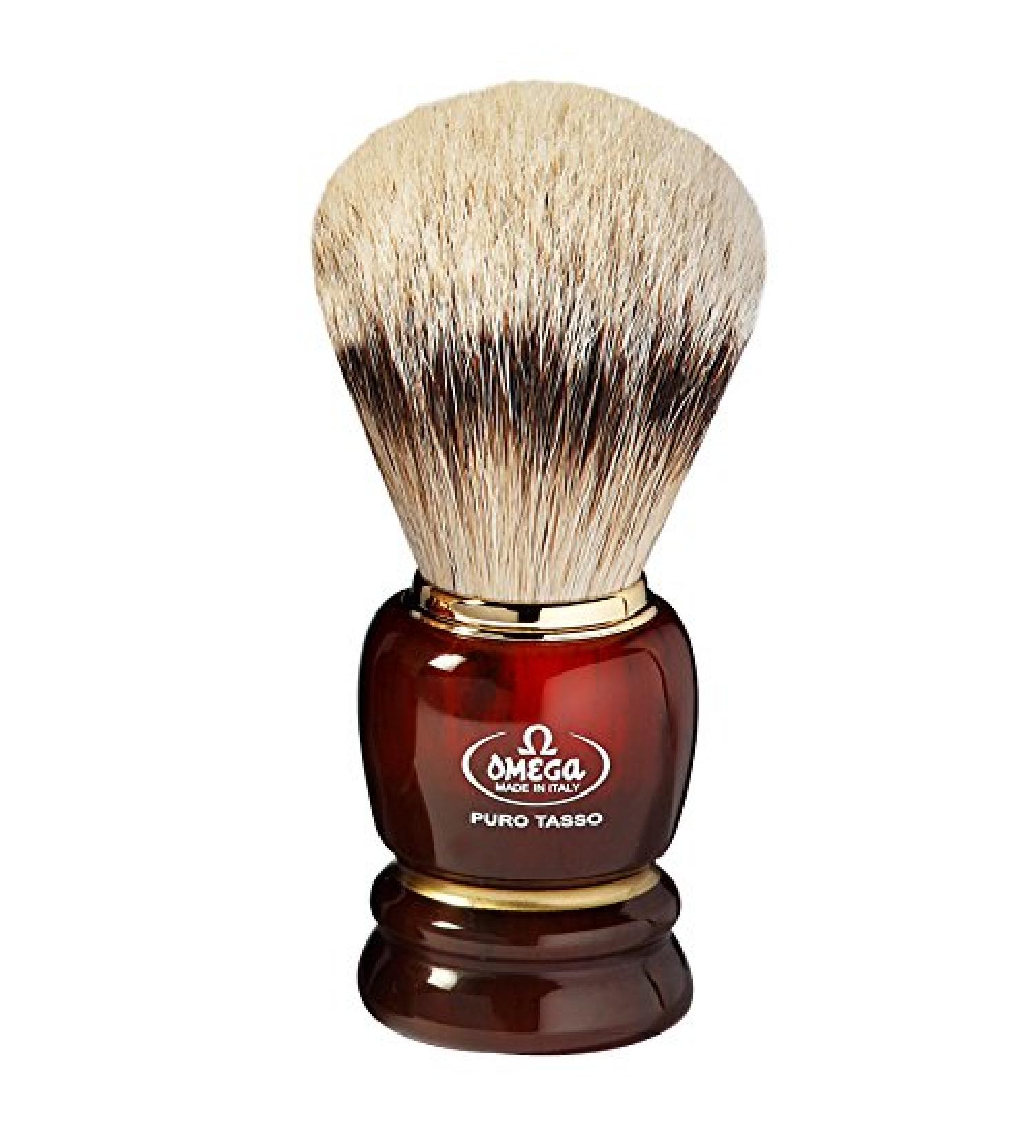 Omega shaving brush in silvertip badger with synthetic resin handle