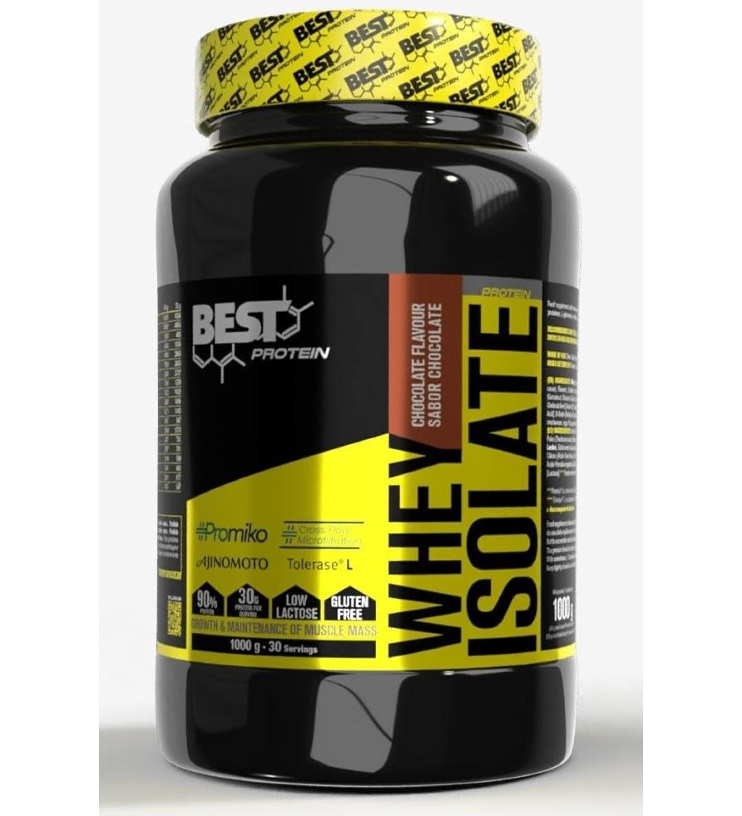 Best Protein BEST PROTEIN Whey Isolate 100% Promiko CFM | Protein Index 90% | With AJINOMOTO glutamine and TOLERASE digestive enzymes (1000 grams chocolate)
