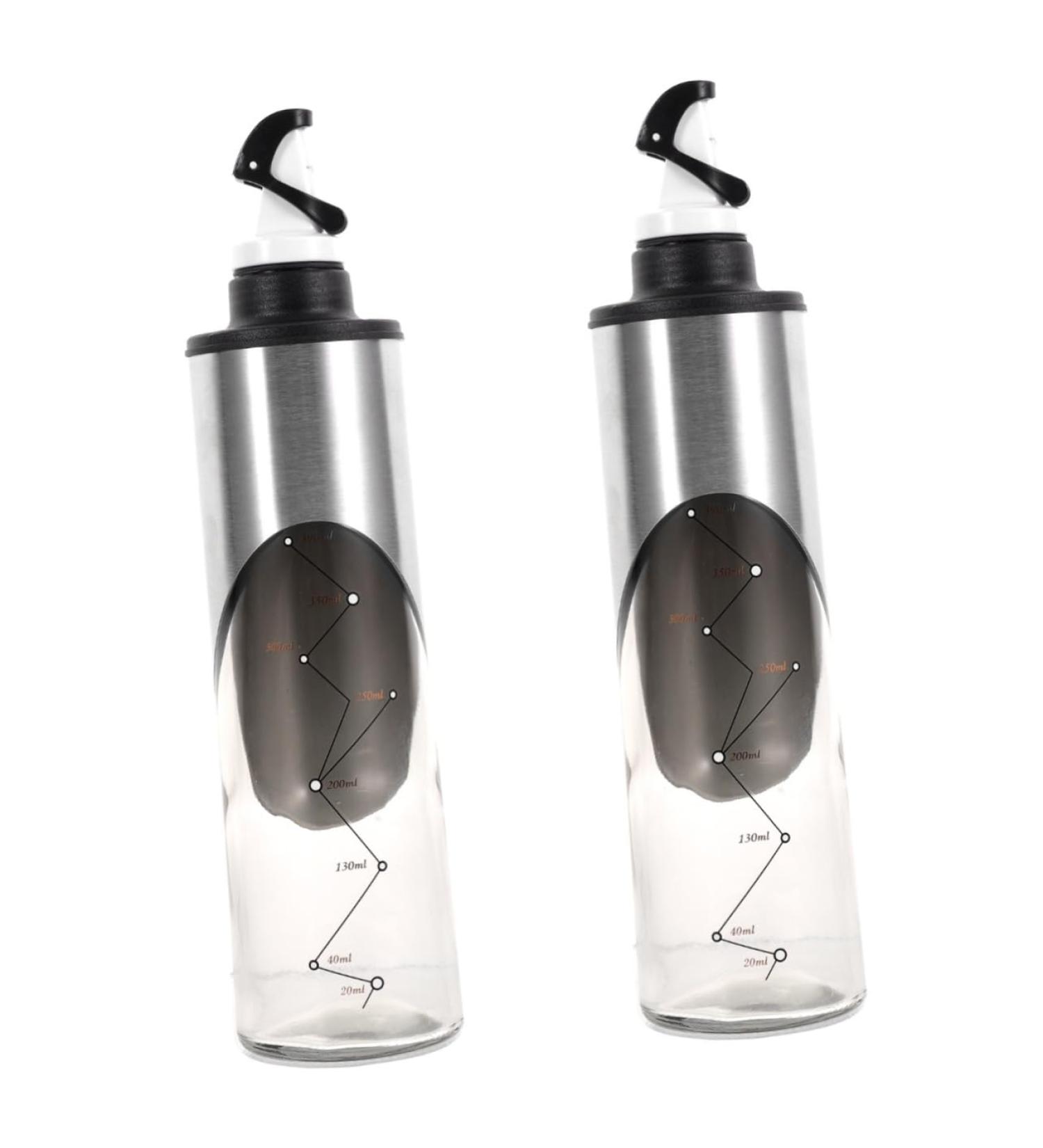 Zerodeko Glass Oil Bottle 2pcs Condiment Bottles Vegetable Oil Metal Glass Condiment Dispenser 27.5X7CMx2pcs Silverx2pcs - Buy Online on GoSupps.com