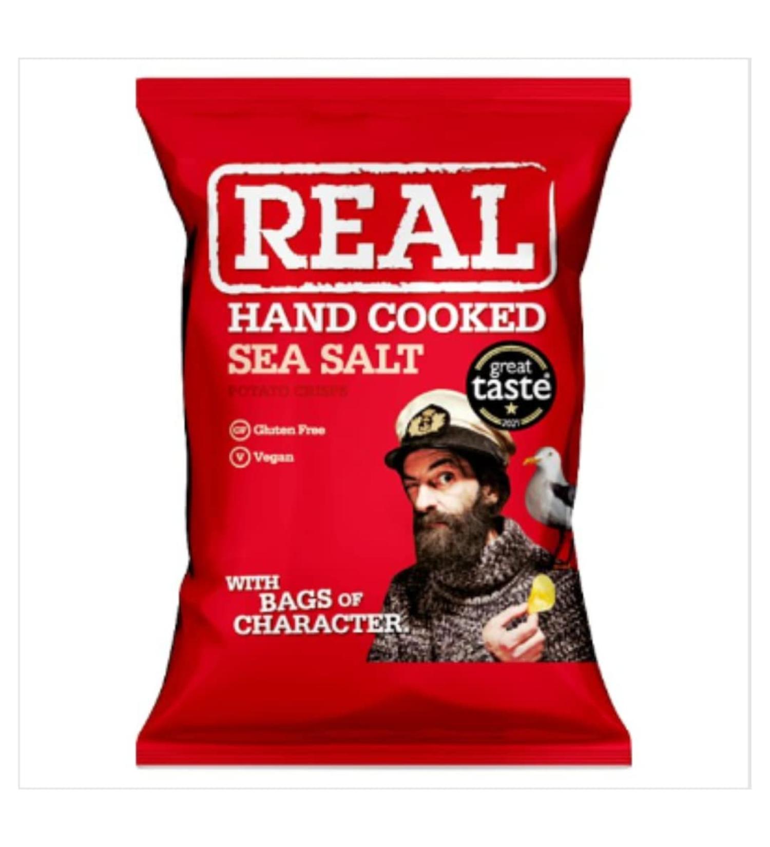 REAL Hand Cooked Sea Salt Potato Crisps 45g x Case of 18